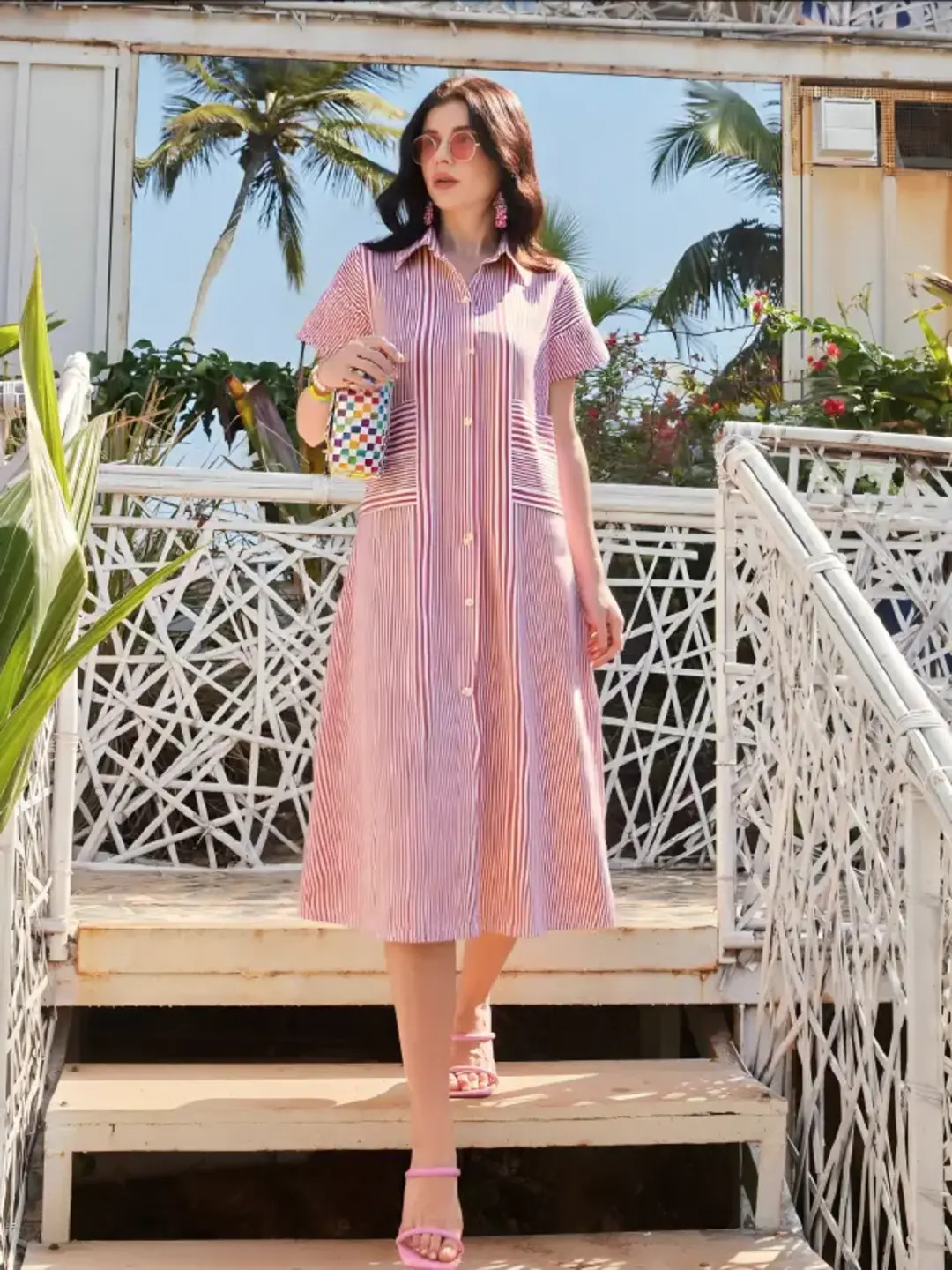 long striped dress(7227_pink)