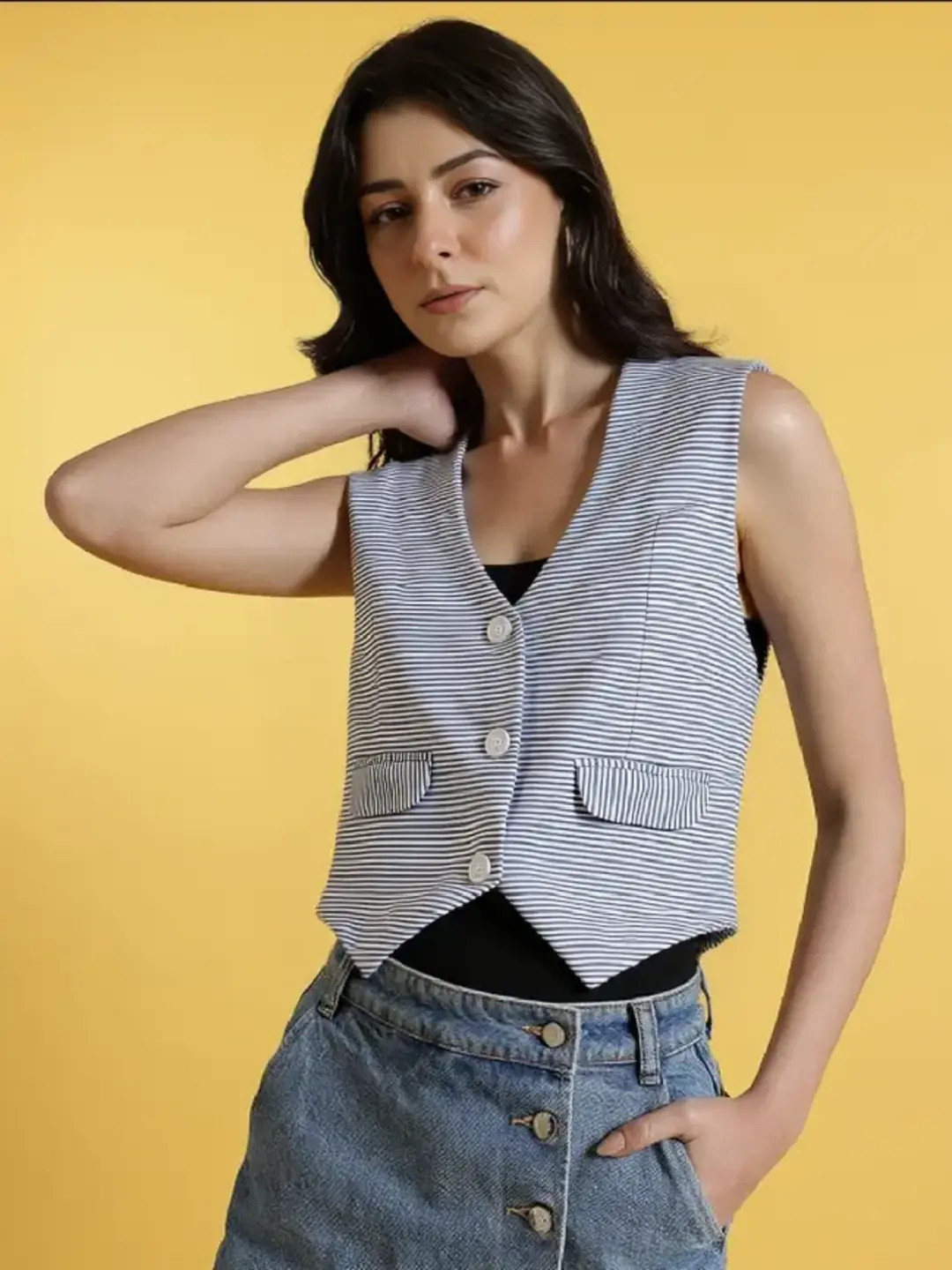 grey striped waistcoat for women