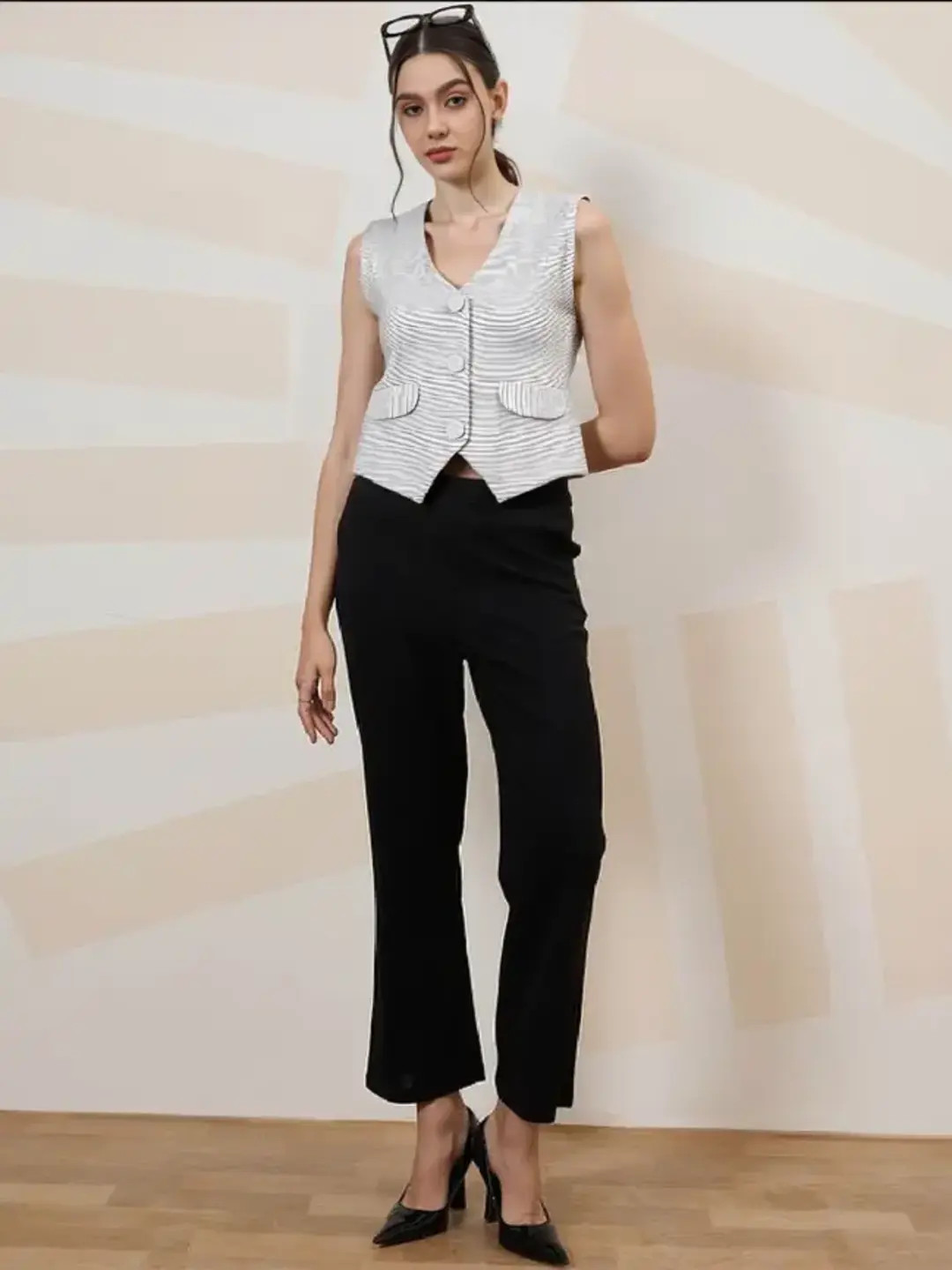 white striped waistcoat for women