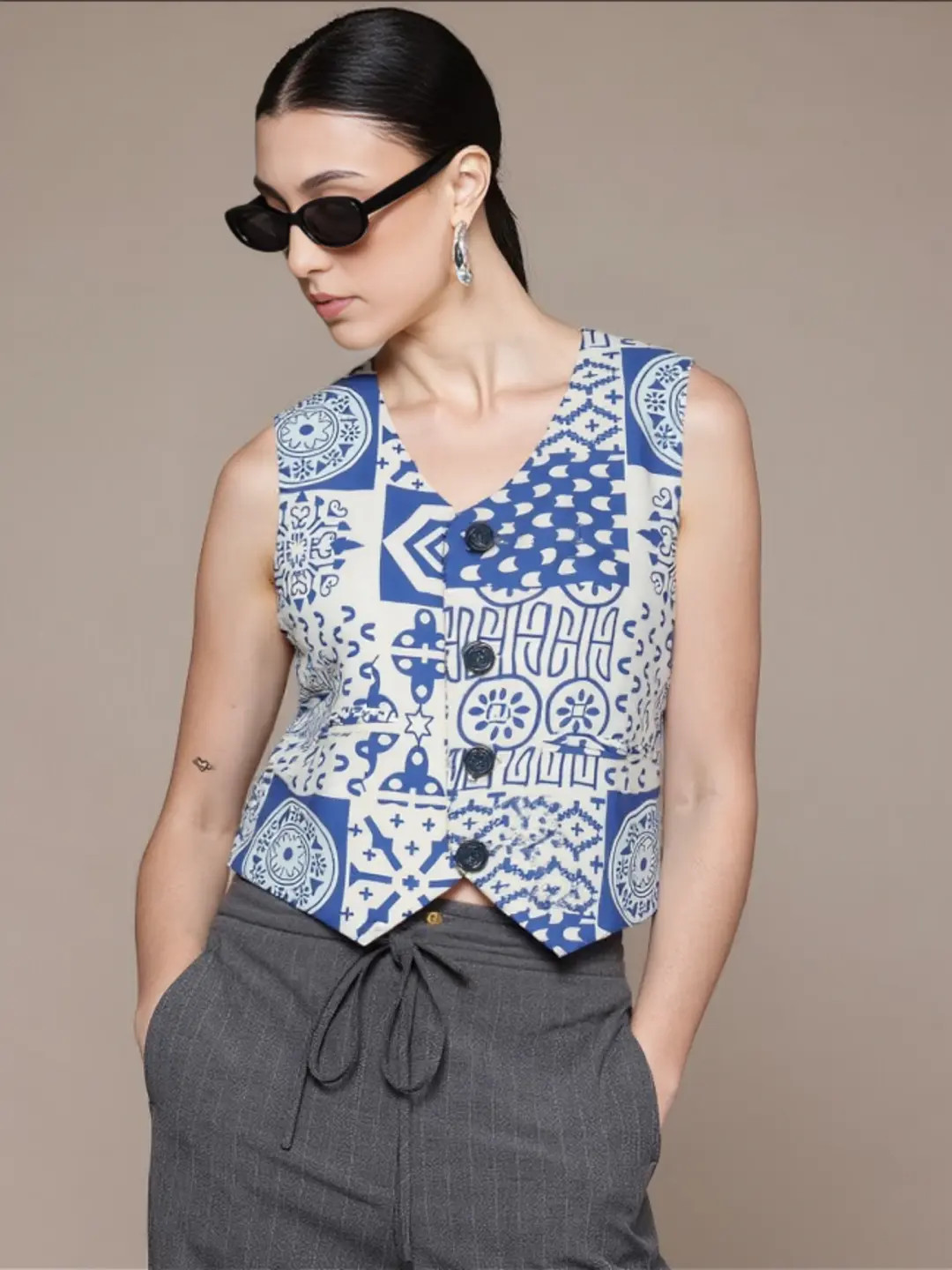printed v neck women waistcoat(3504)