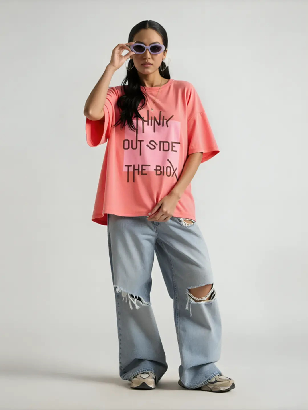 women pink oversized tshirt(3123)