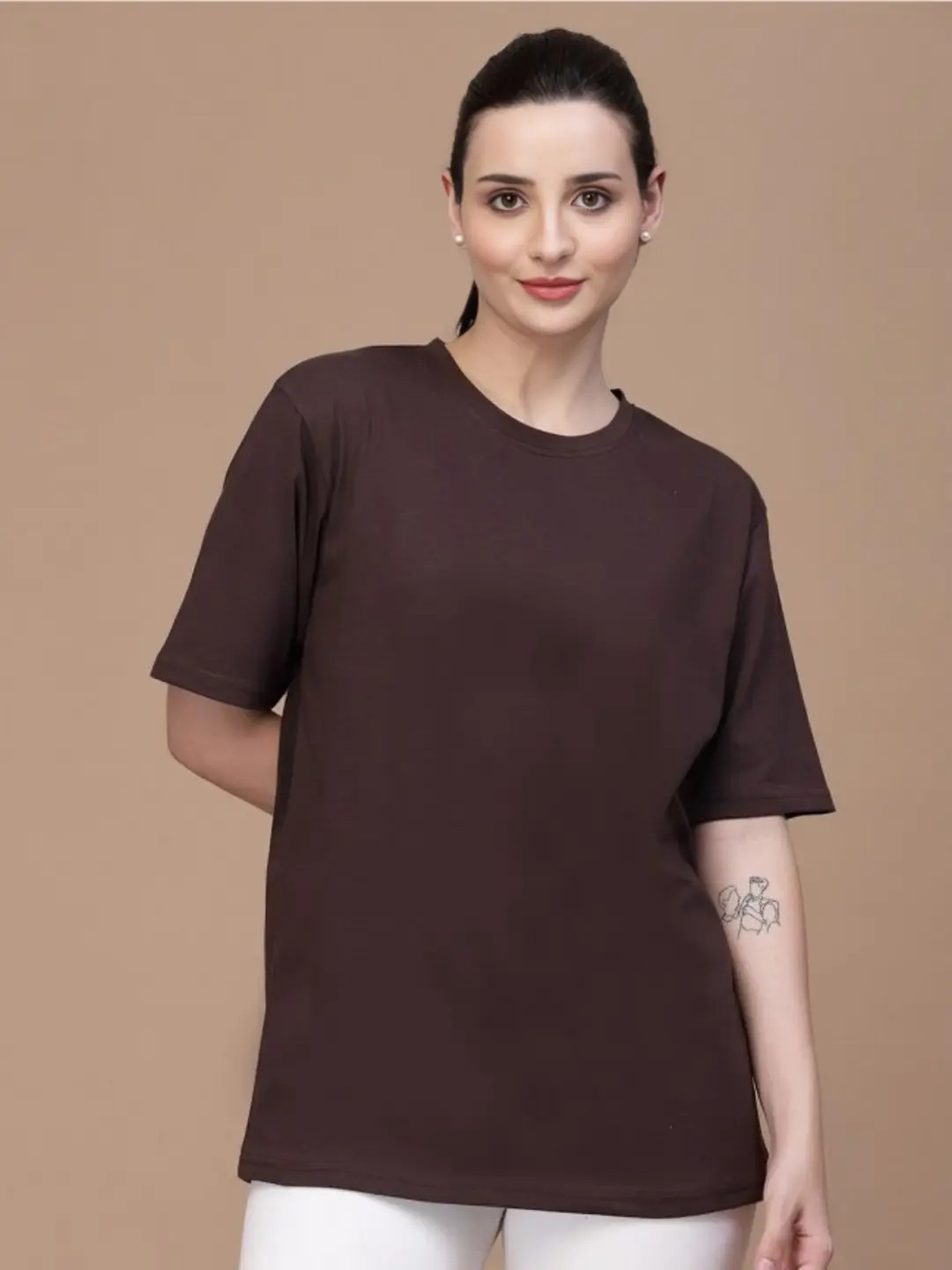 women brown oversized tshirt(3104)