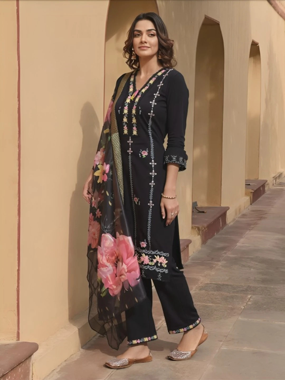 black embroidered kurta set(silk)