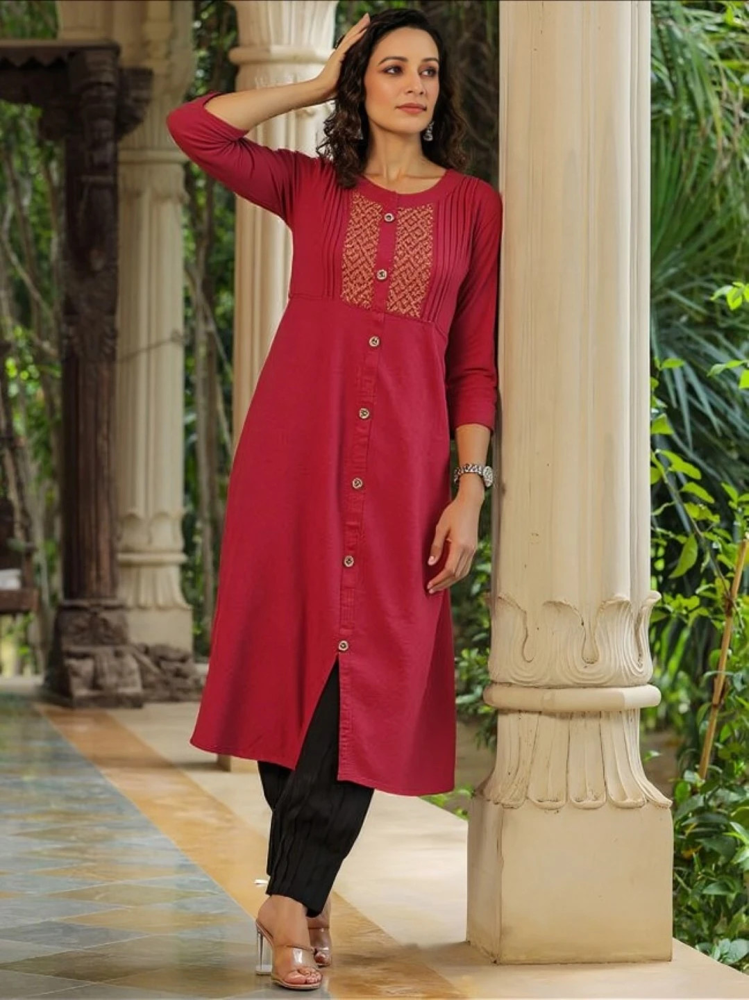 rayon red long kurti(7320)