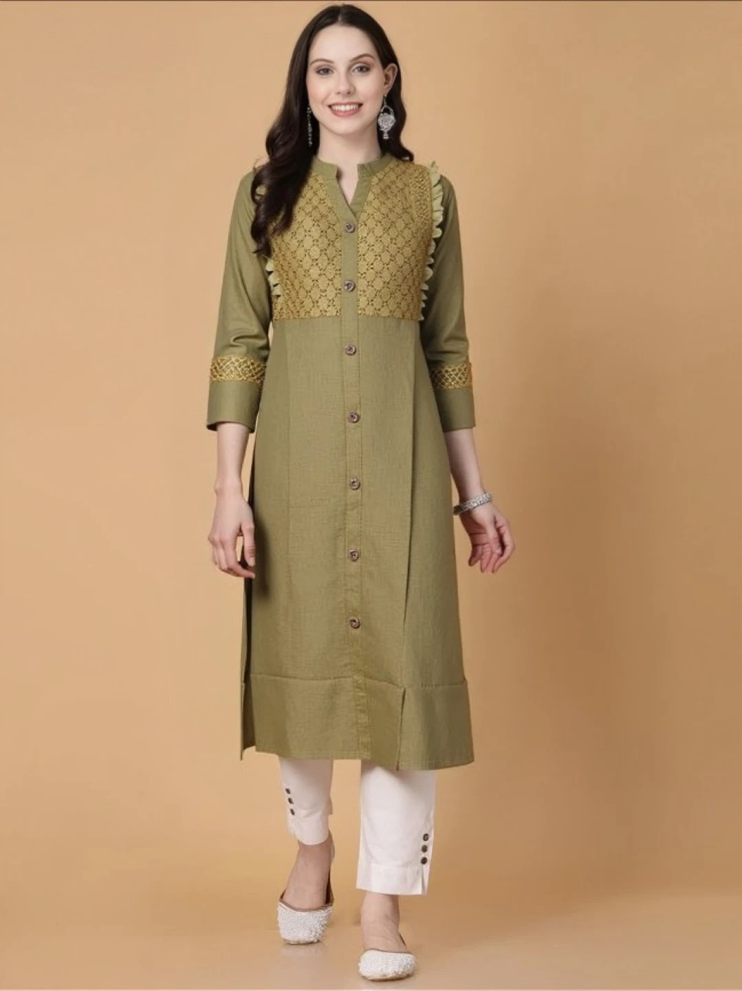 rayon olive long kurti(7320)