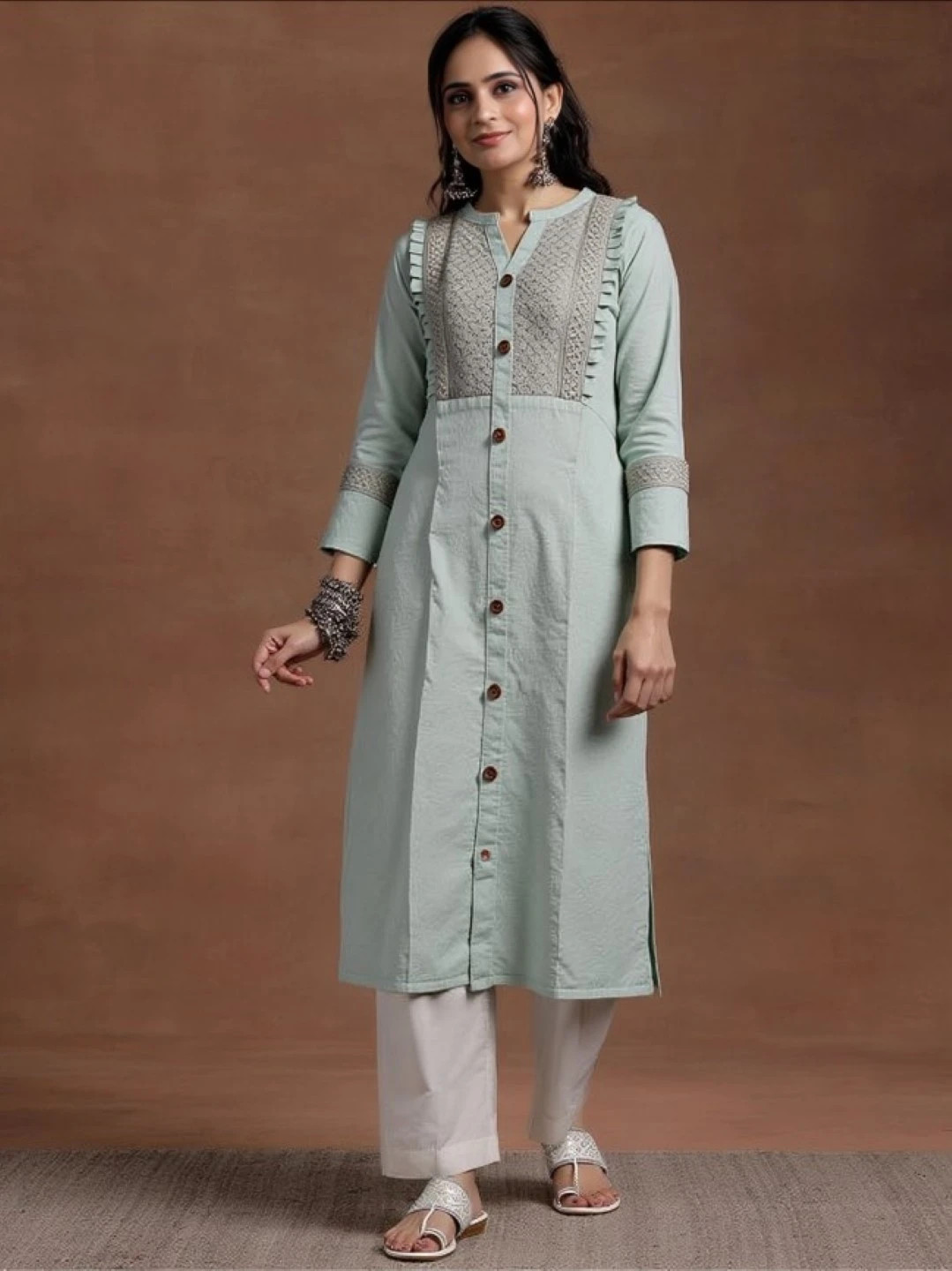 rayon light grey long kurti(7320)