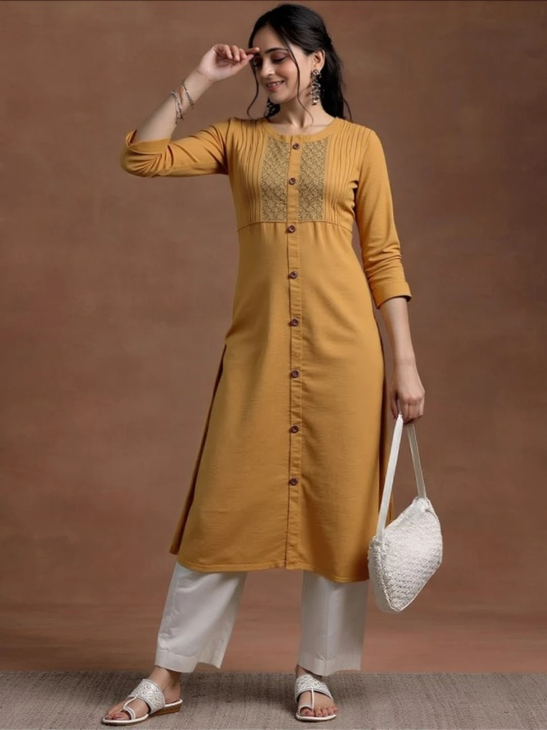 rayon mustard long kurti(7320)
