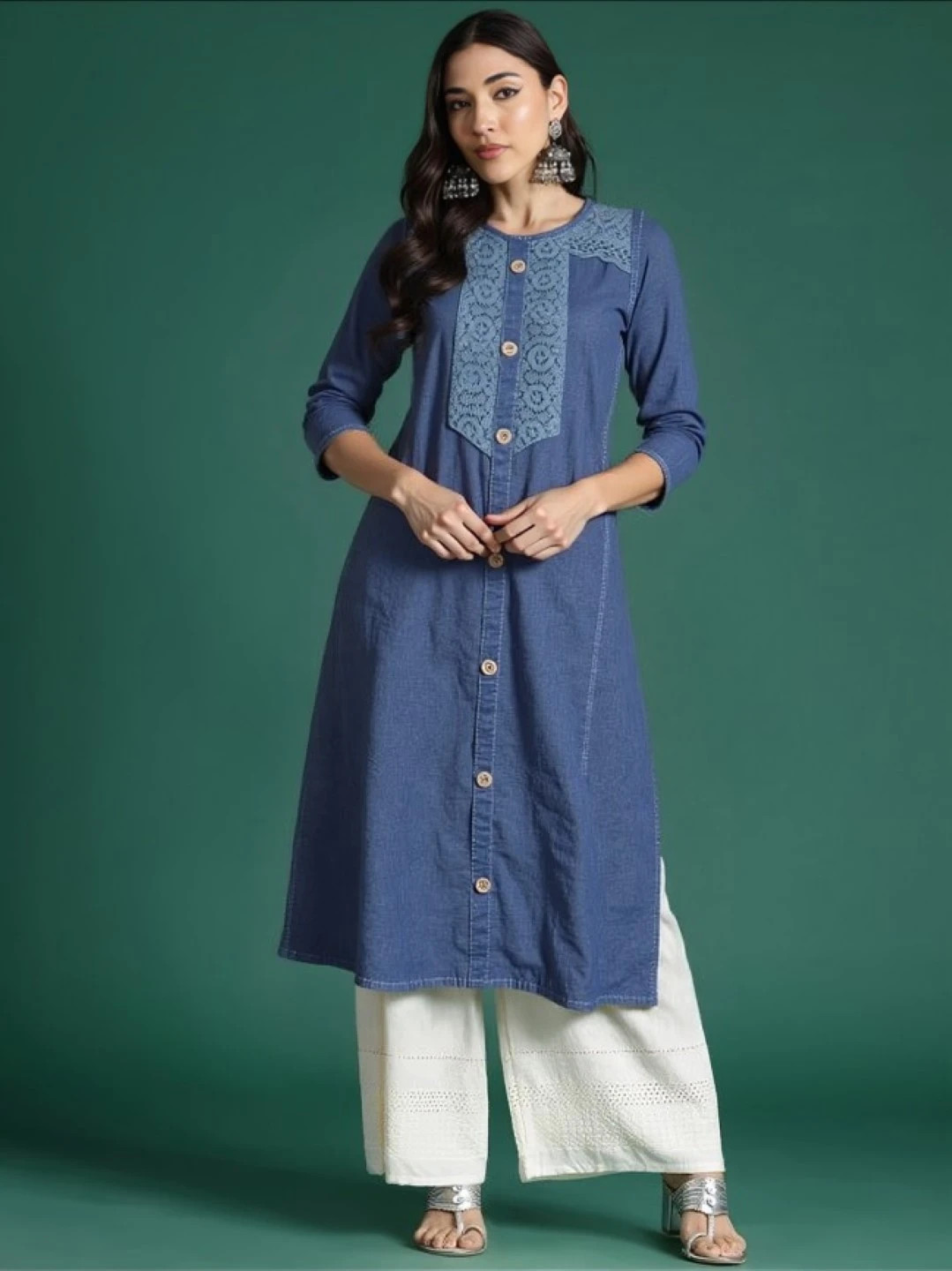 rayon blue long kurti(7320)