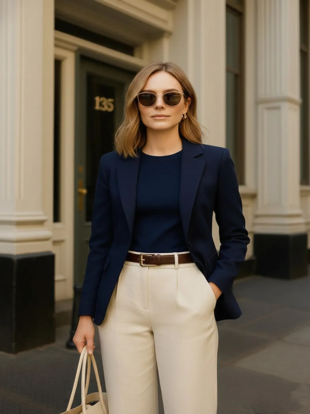 women navy blue slim fit formal blazer