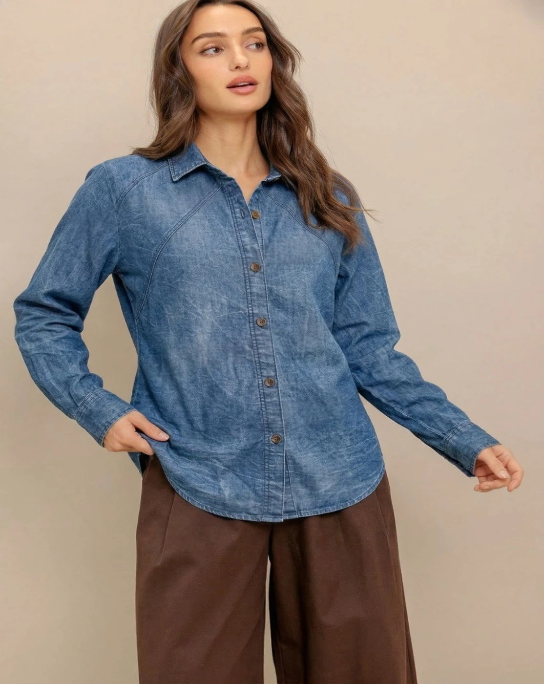 womens solid lightblue denim shirt