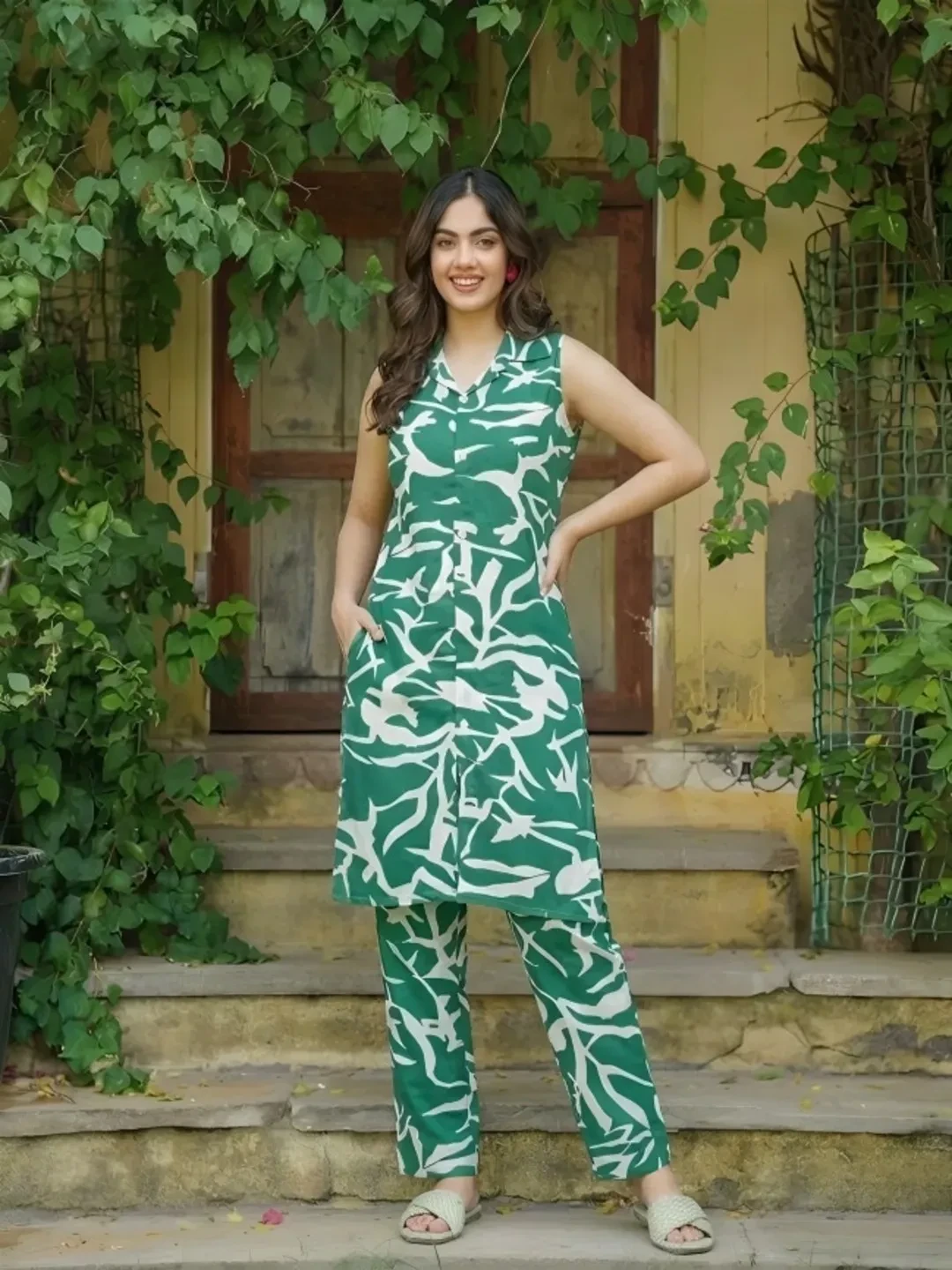 Women Printed Co-ord set Green
