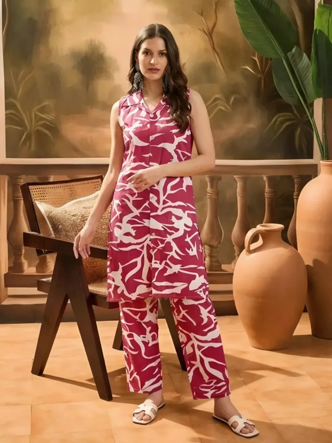Women Printed Co-ord set Pink