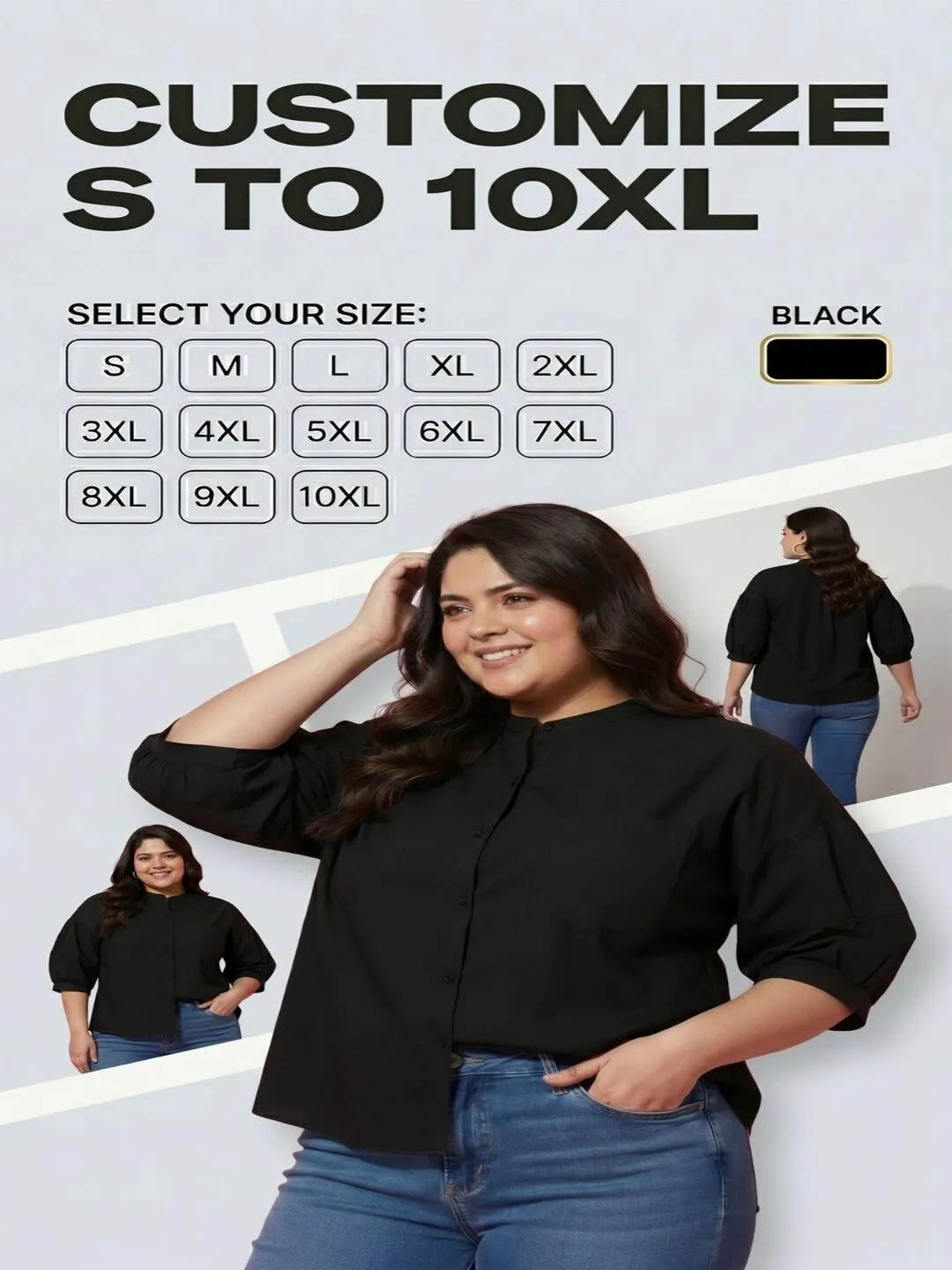 New Black Mandarin Collar Shirt