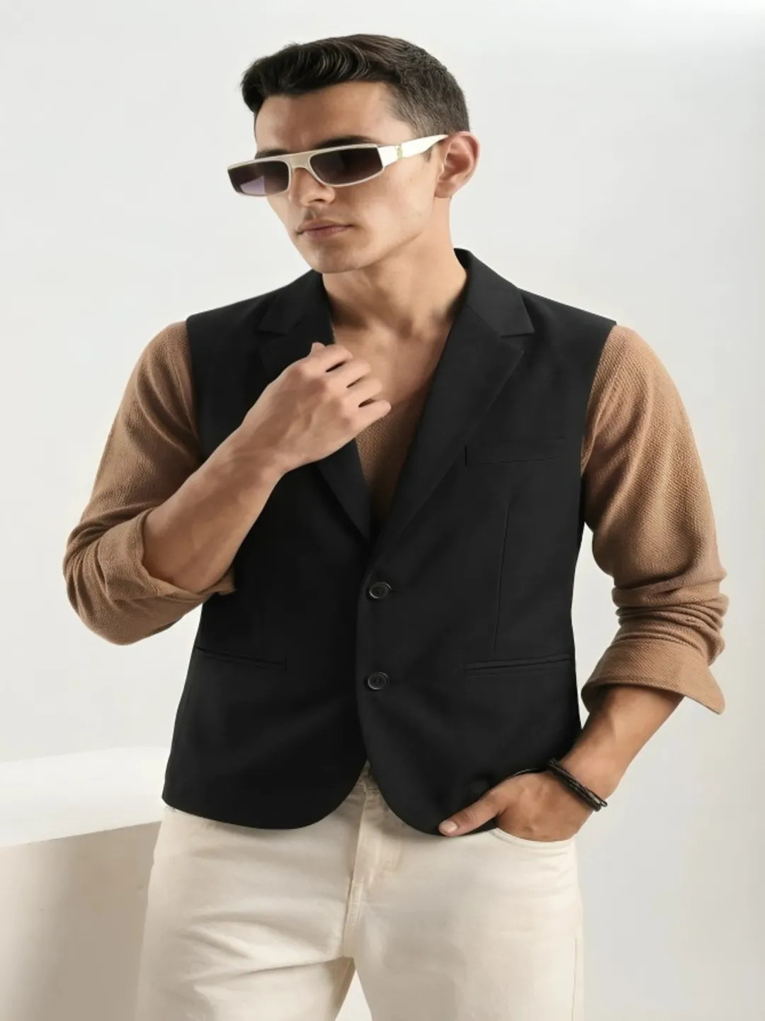 Solid Black v neck waistcoat