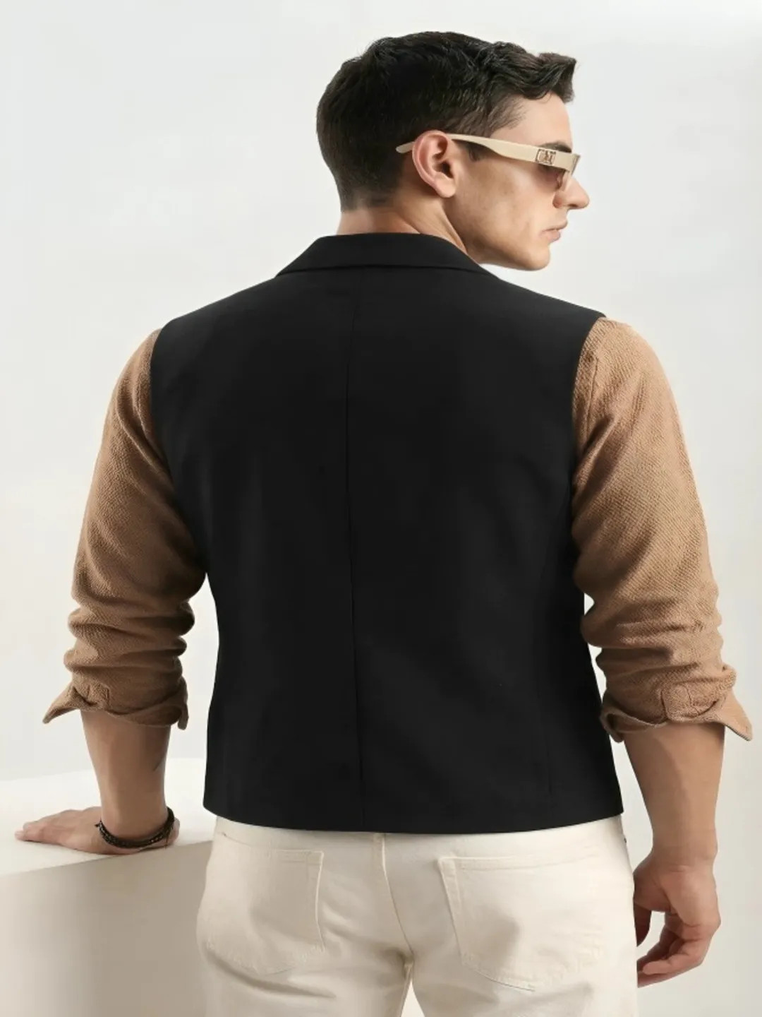 Solid Black v neck waistcoat