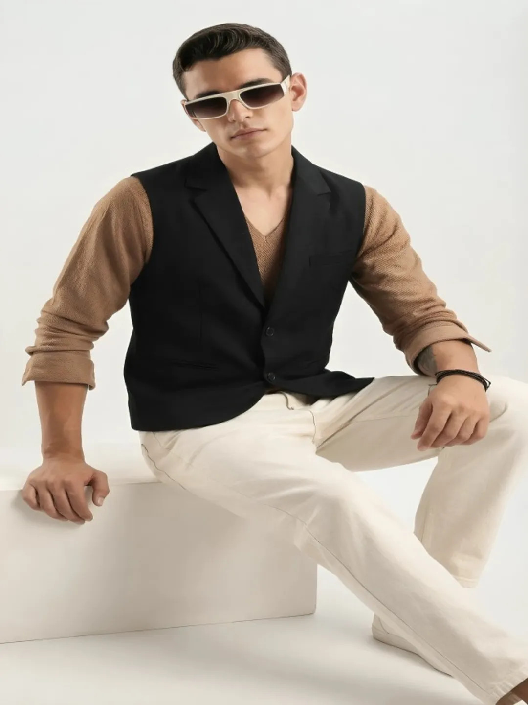 Solid Black v neck waistcoat