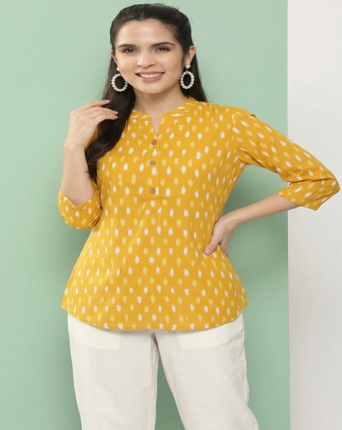 mustard yellow printed kurti top