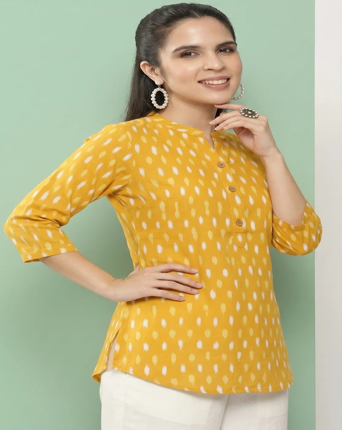 mustard yellow printed kurti top