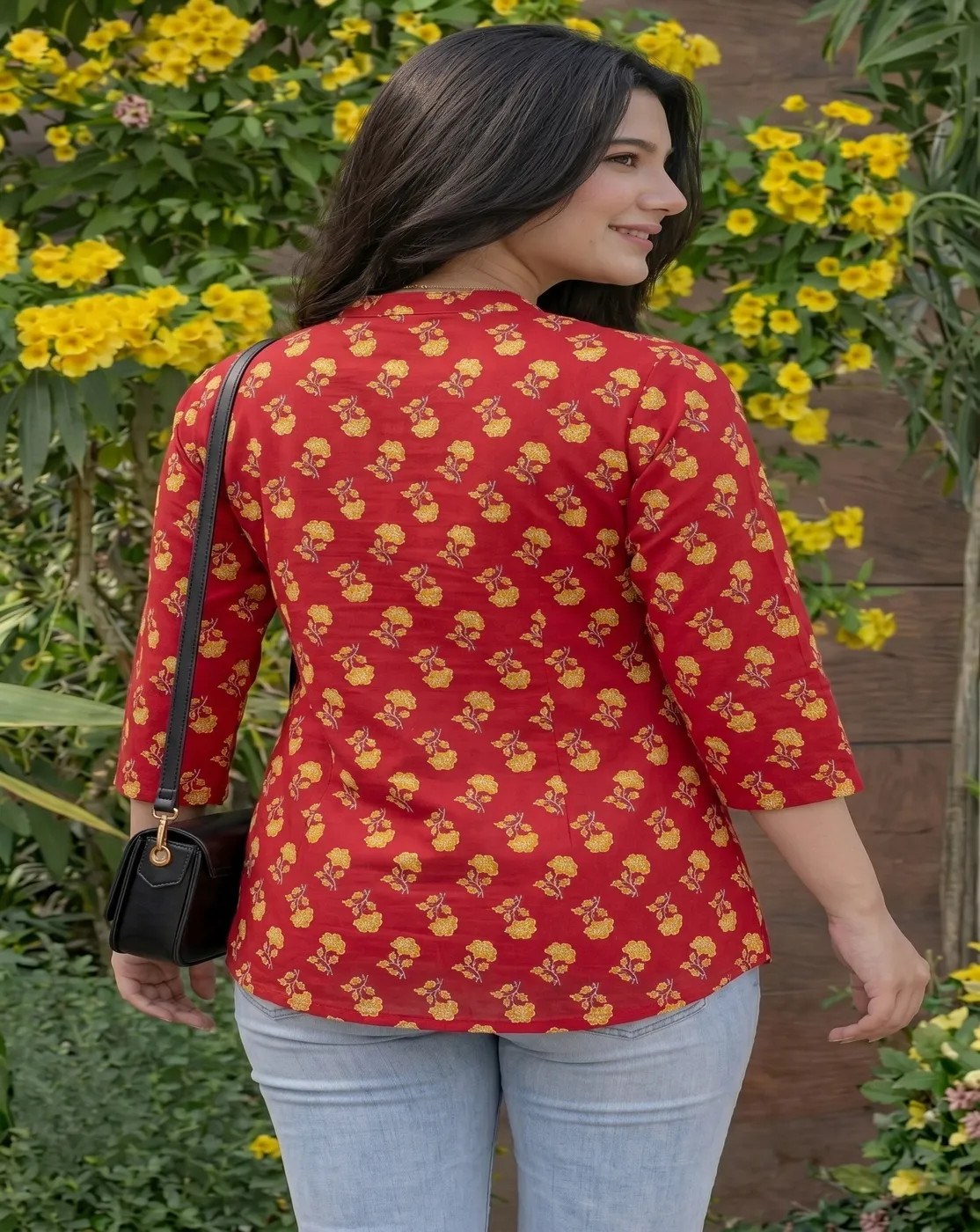 red block printed kurti top