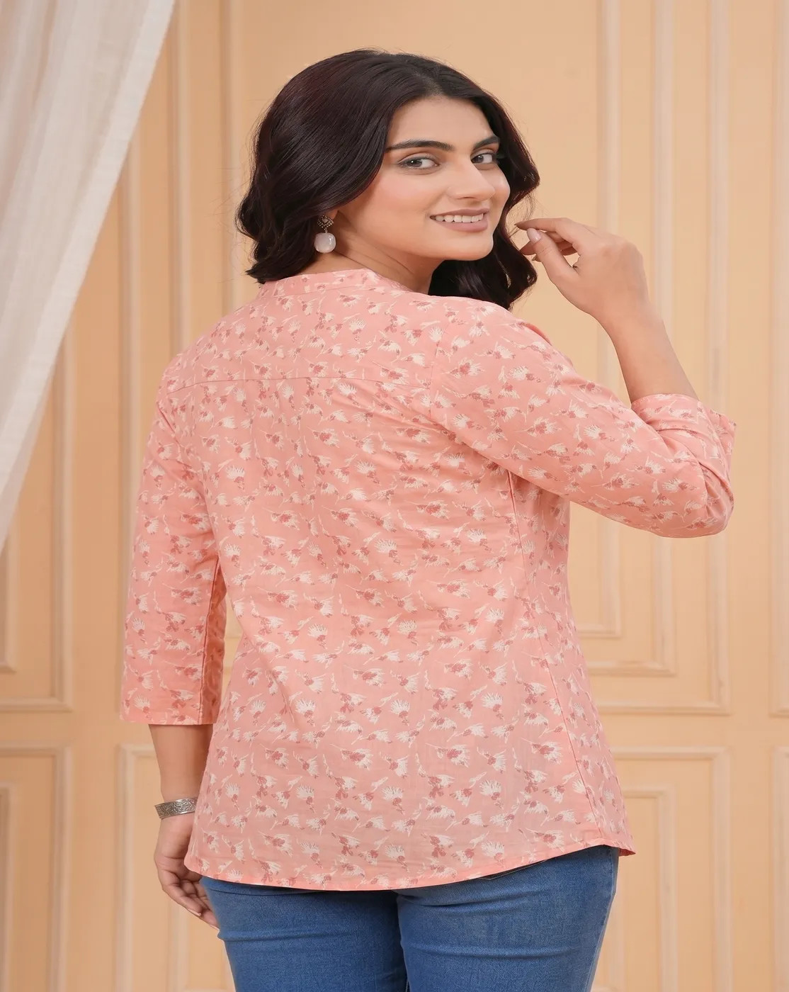 pastel pink floral printed kurti top