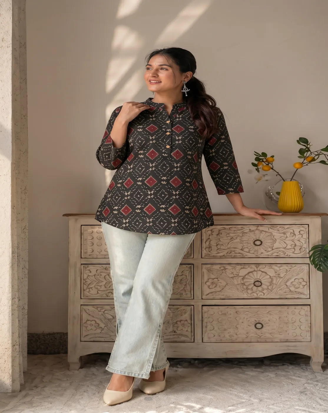 black floral printed kurti top