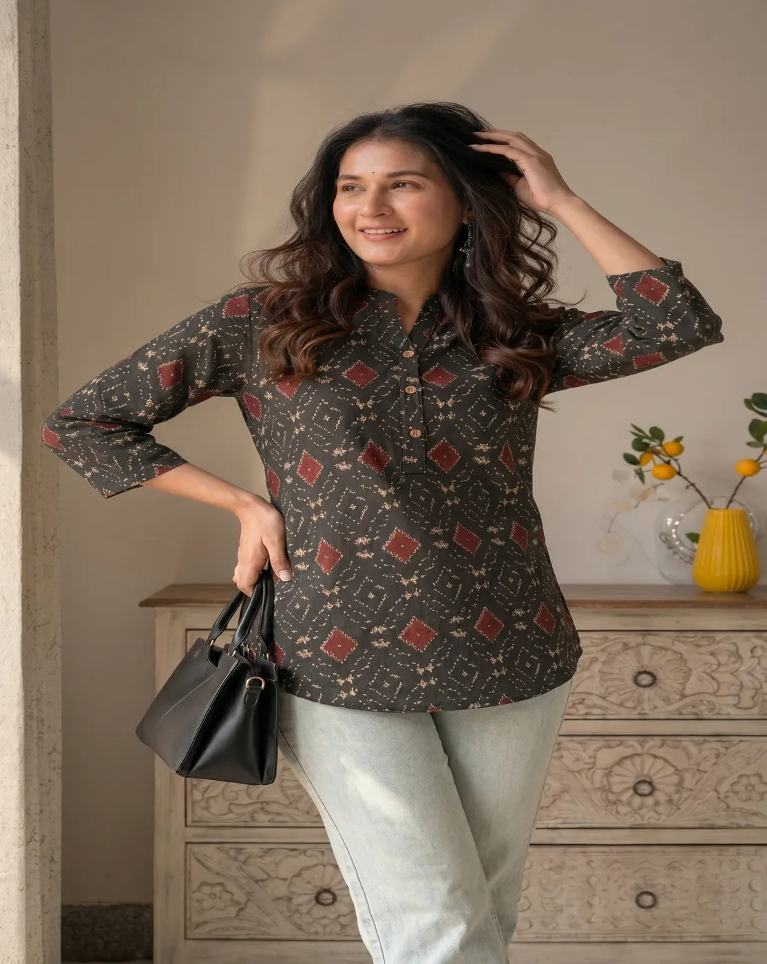 black floral printed kurti top