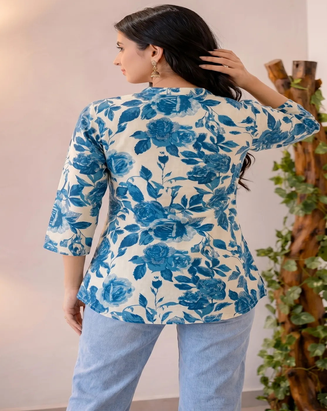 white blue floral printed kurti top