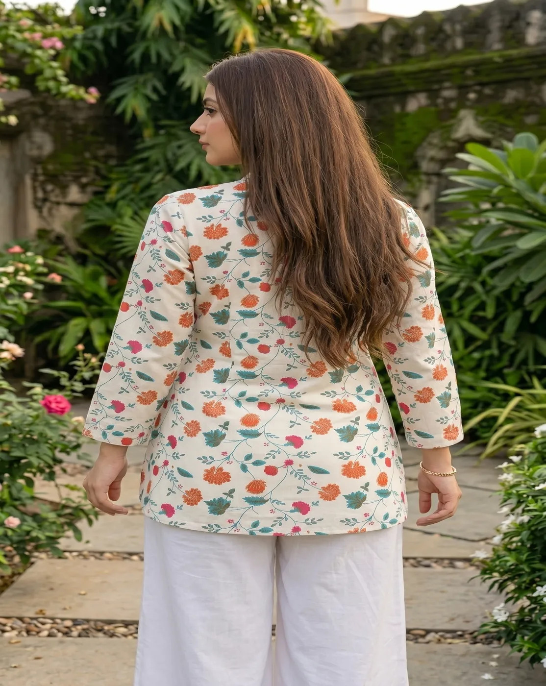 white multicolor floral printed kurti top