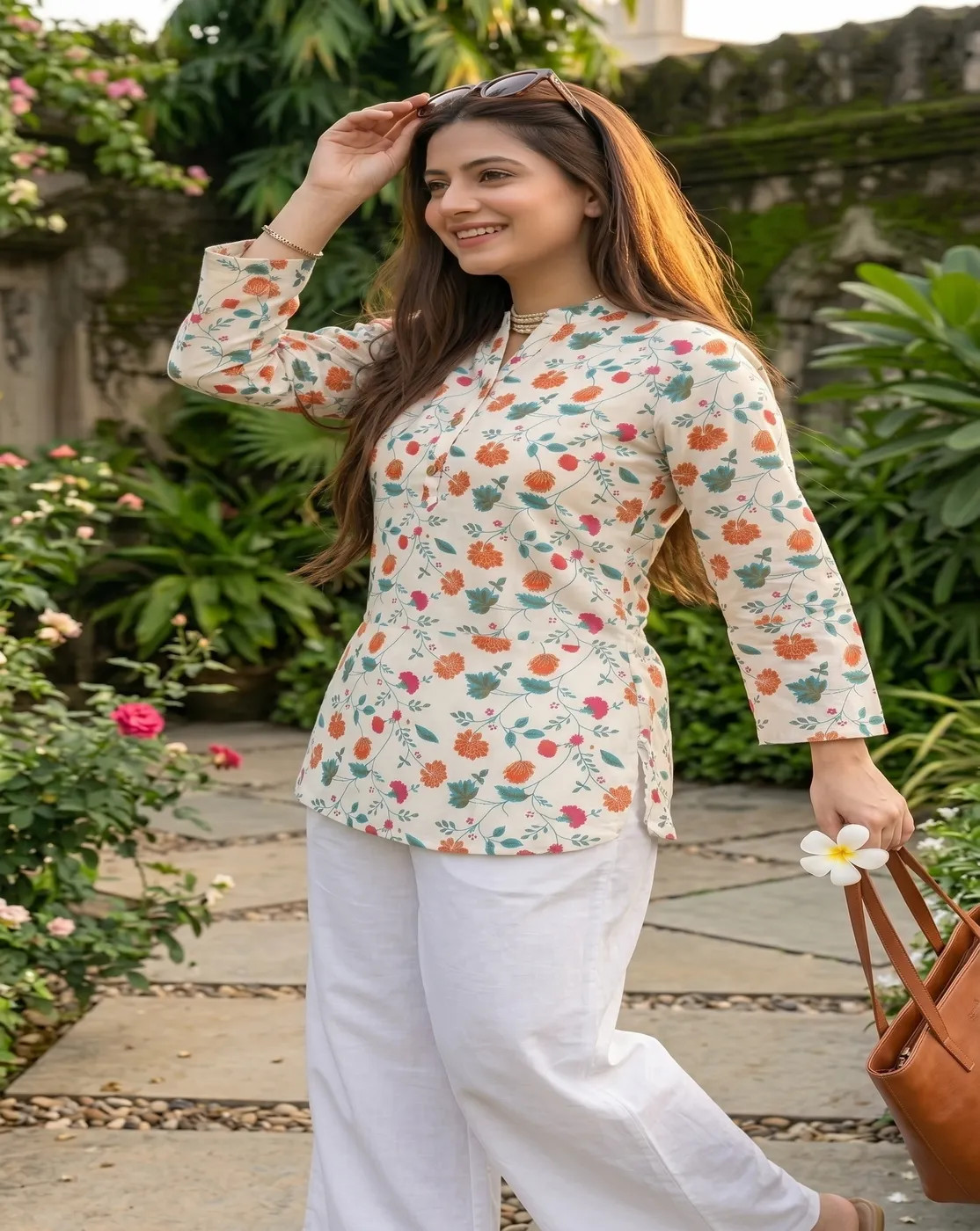 white multicolor floral printed kurti top