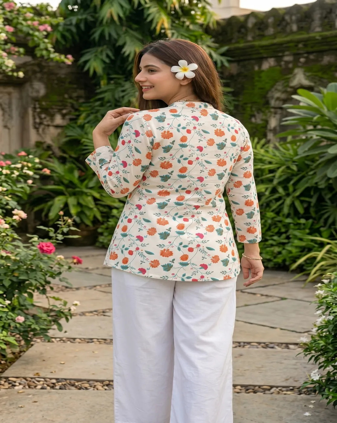 white multicolor floral printed kurti top