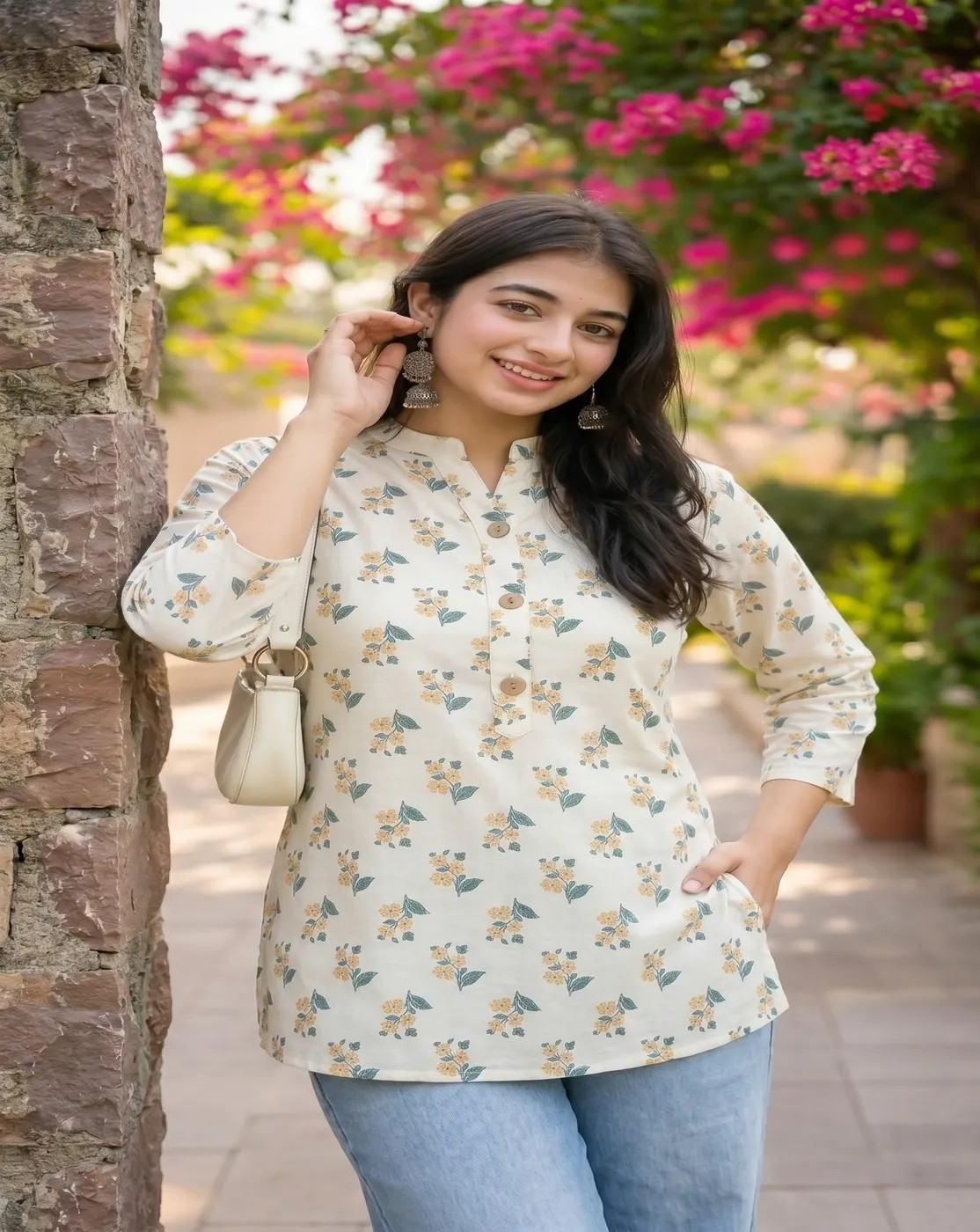 off white collar printed kurti top