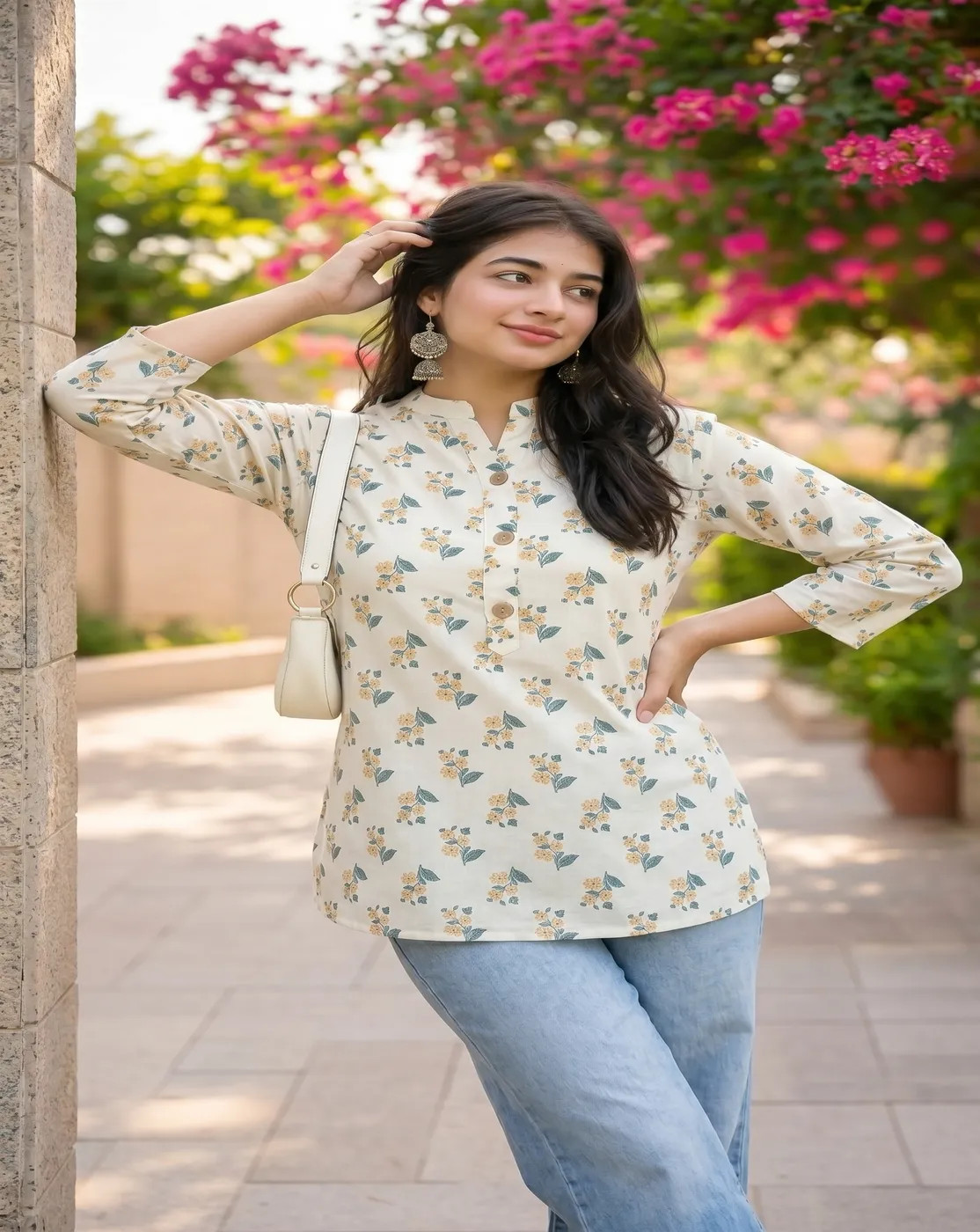 off white collar printed kurti top