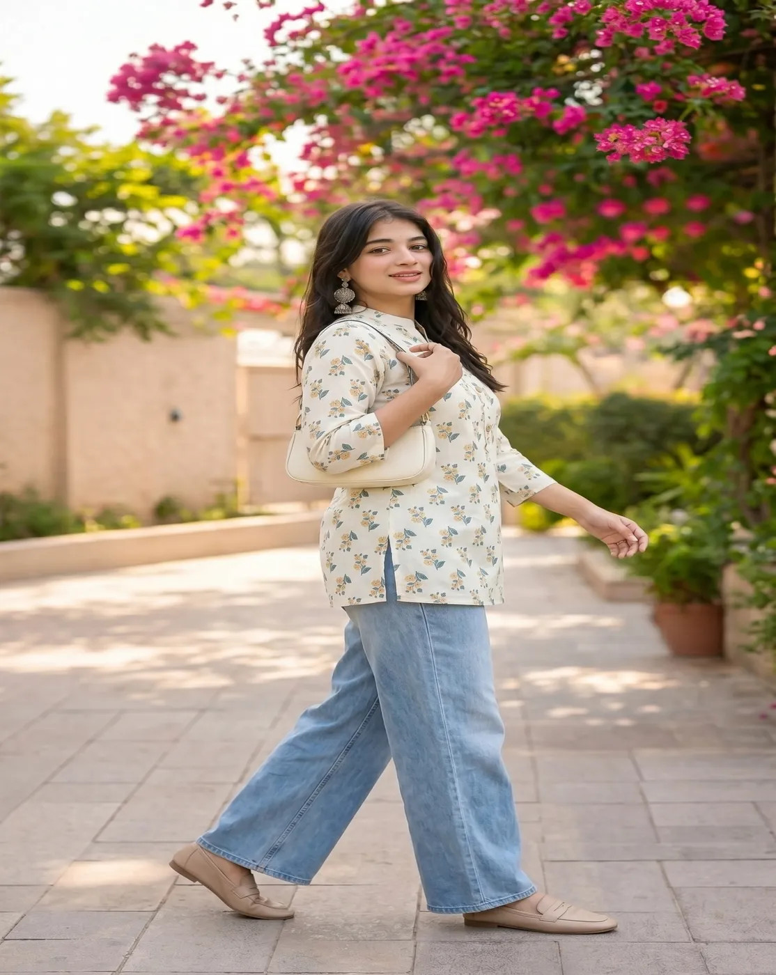 off white collar printed kurti top