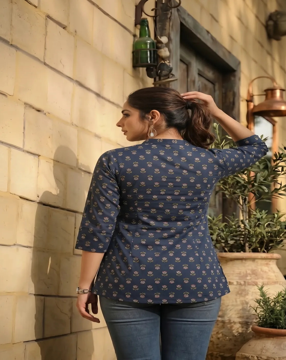 navy blue printed kurti top