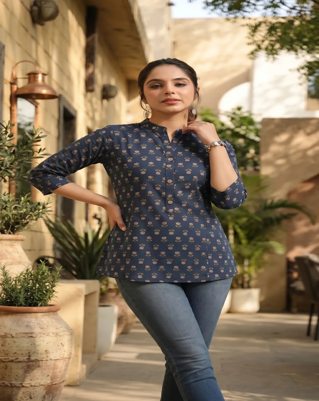 navy blue printed kurti top