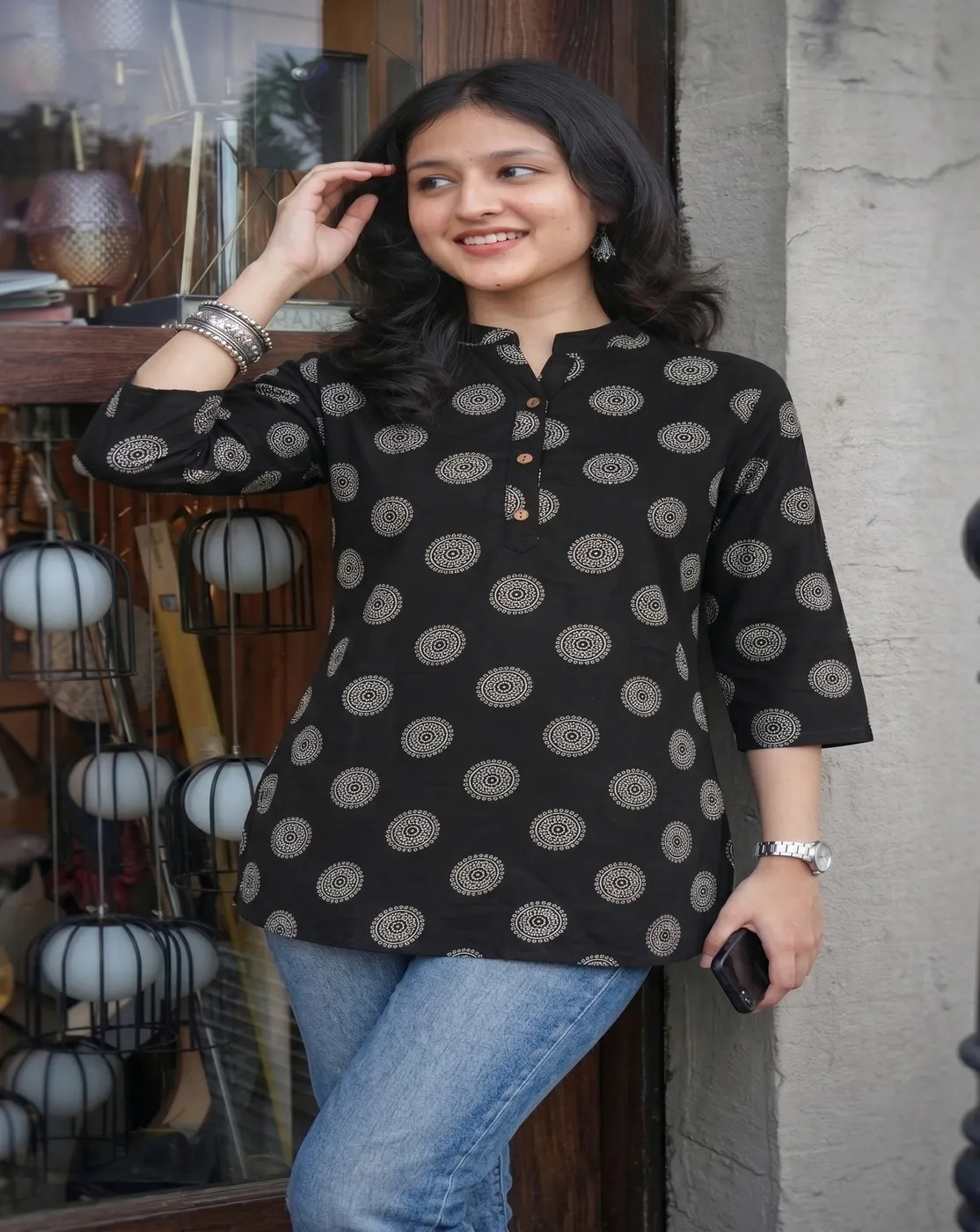 black white collor printed kurti top