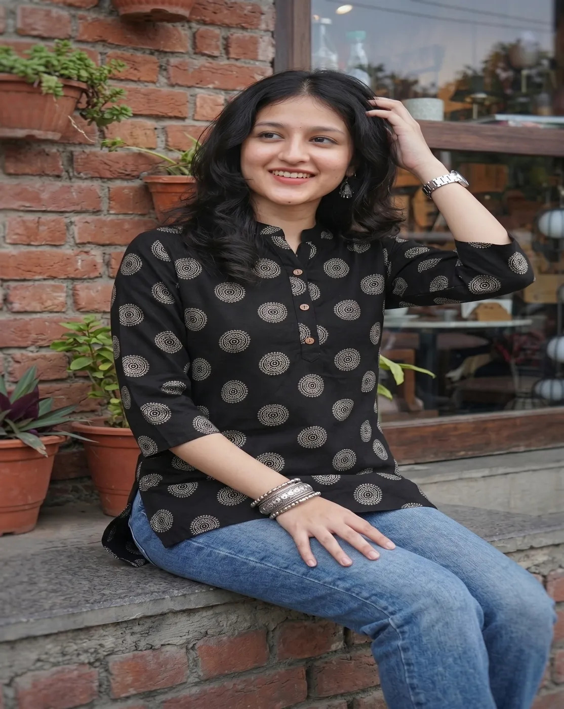 black white collor printed kurti top