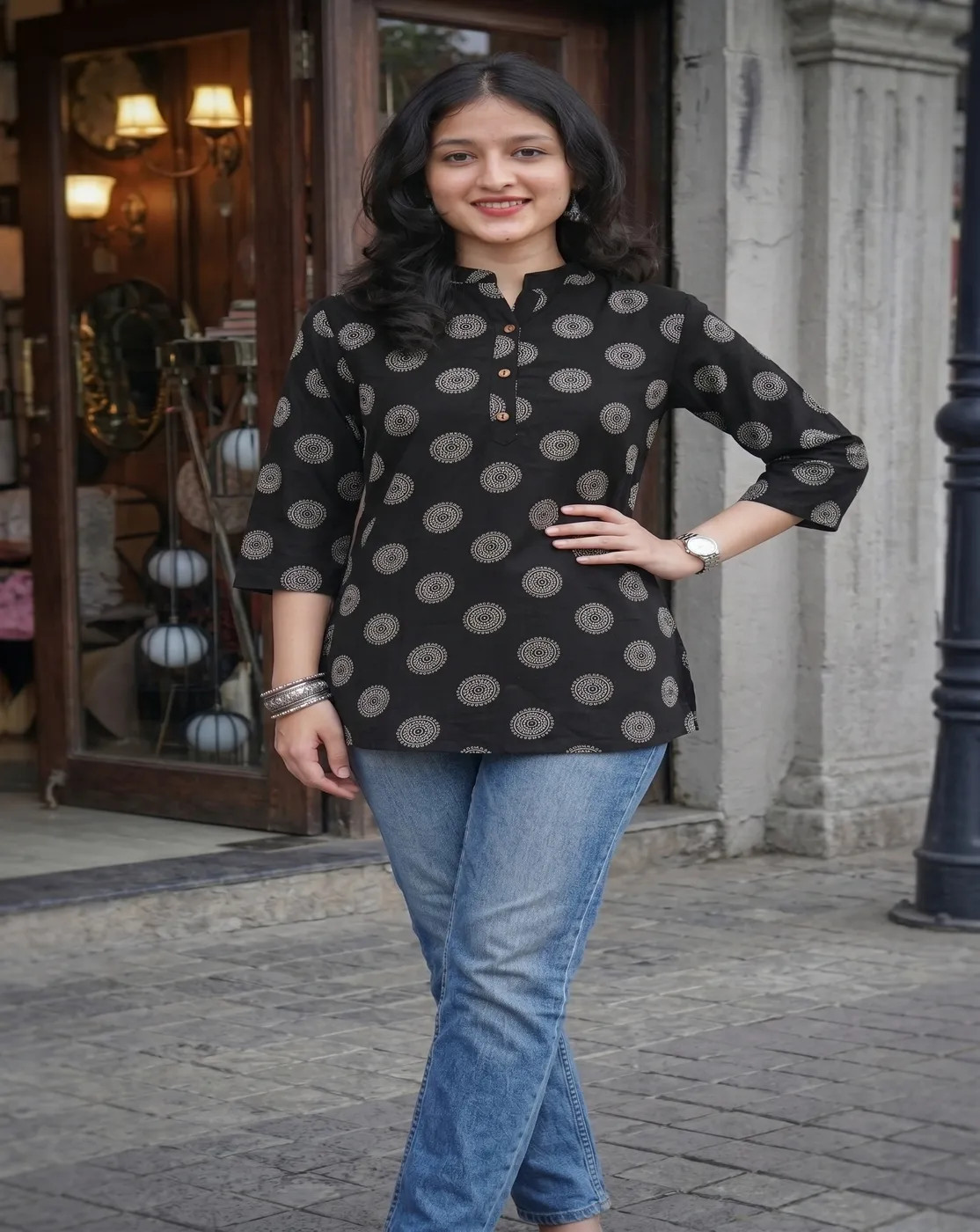 black white collor printed kurti top
