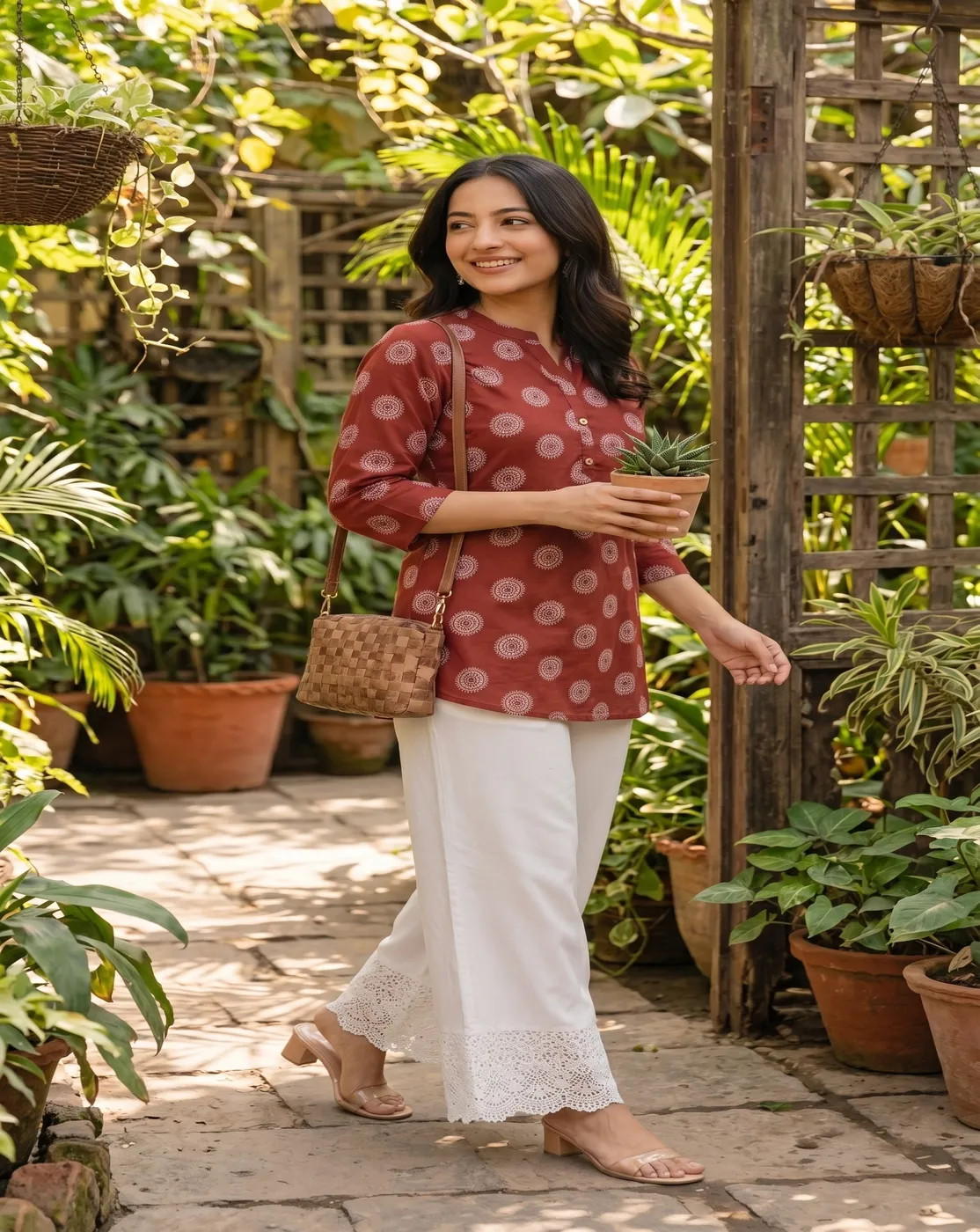 red white collor printed kurti top