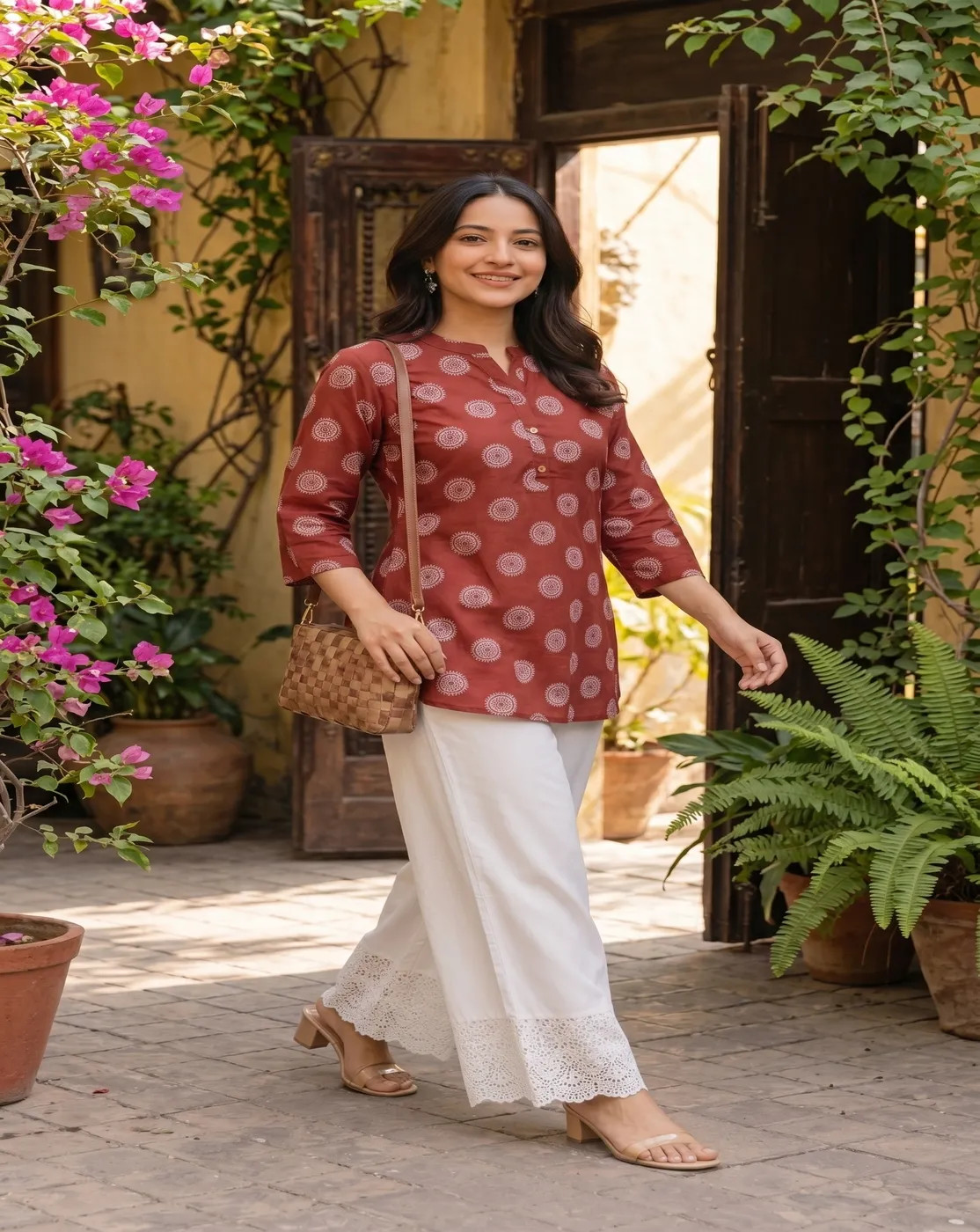 red white collor printed kurti top