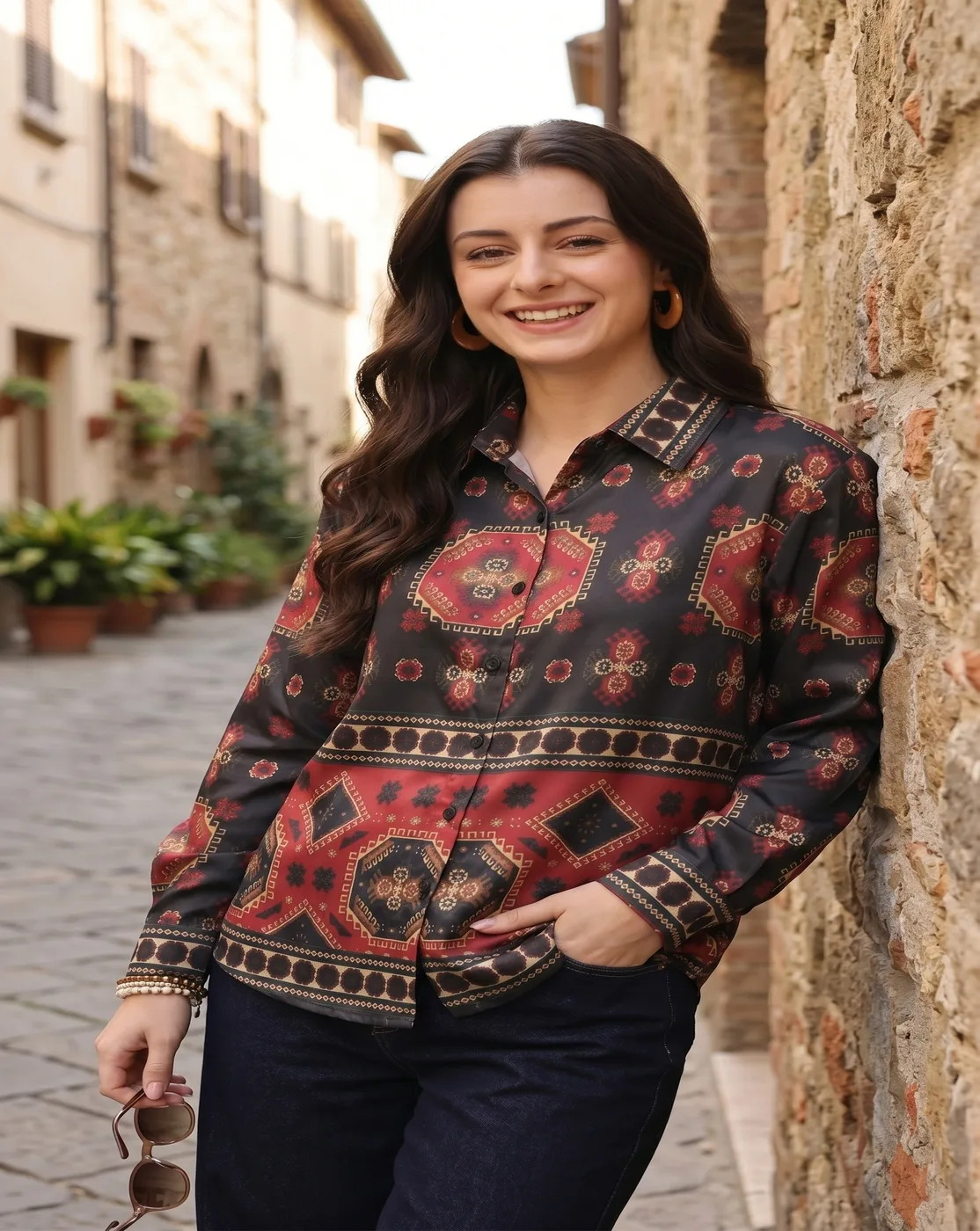 rustic maroon ethnic print shirt