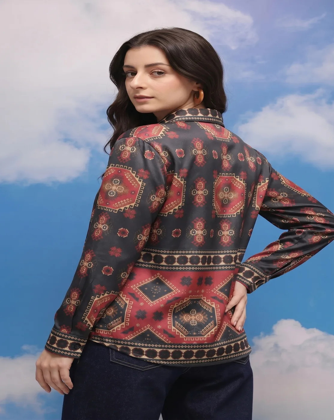 rustic maroon ethnic print shirt