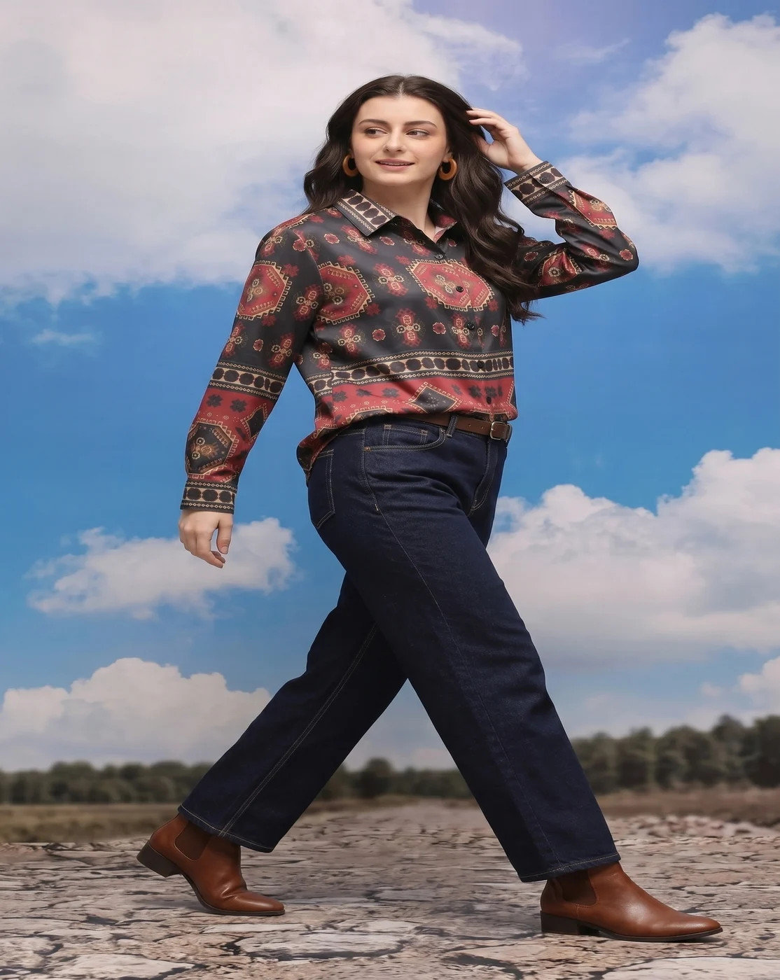 rustic maroon ethnic print shirt