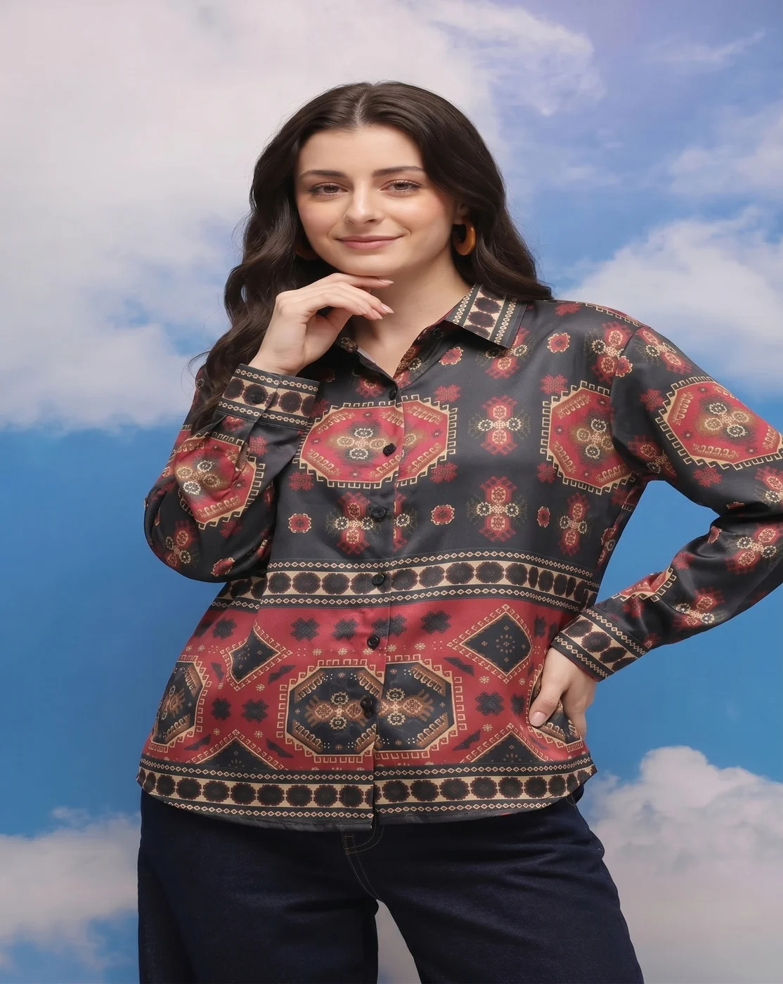 rustic maroon ethnic print shirt