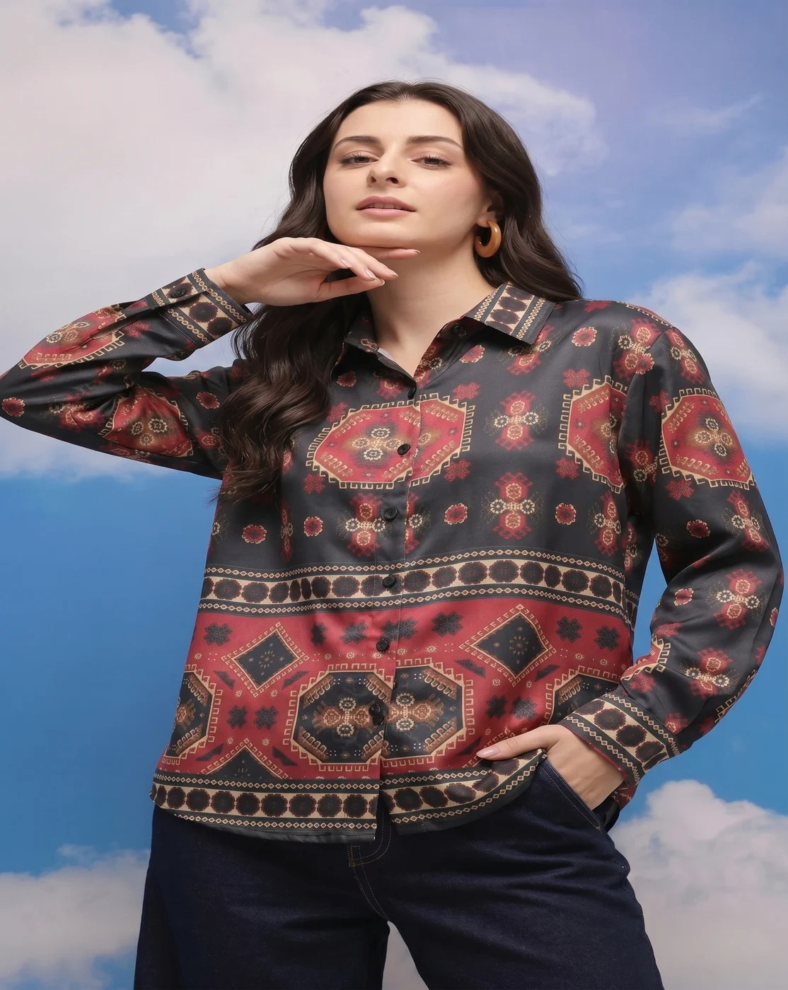 rustic maroon ethnic print shirt