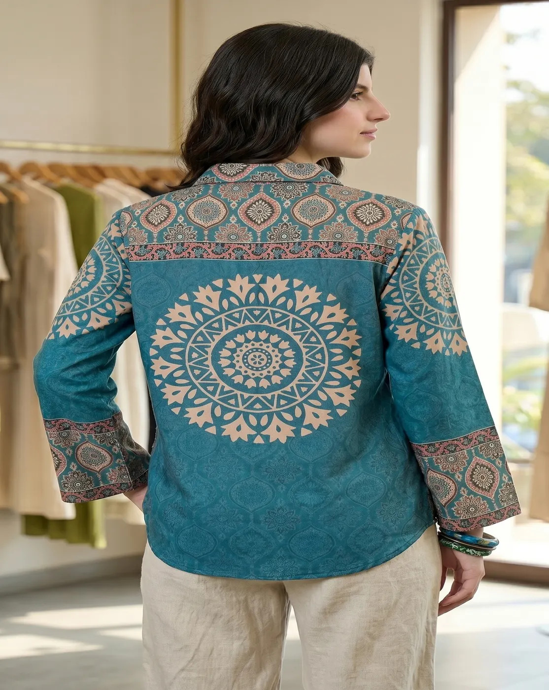teal bloom printed shirt