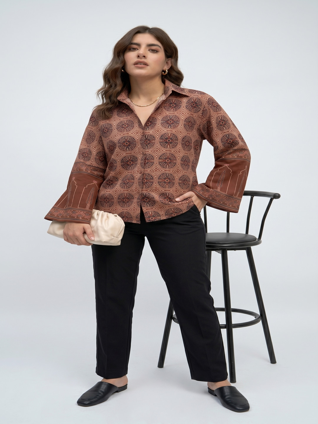 rustic brown charm printed shirt