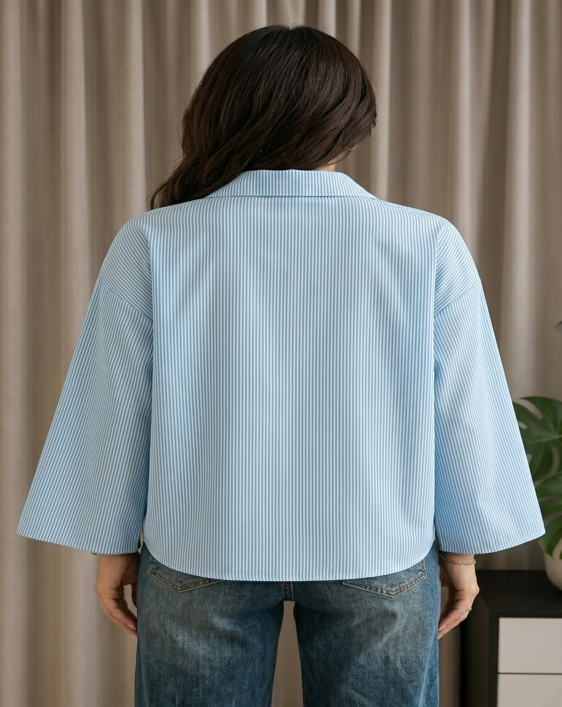 women stripe zipper shirt (blue)