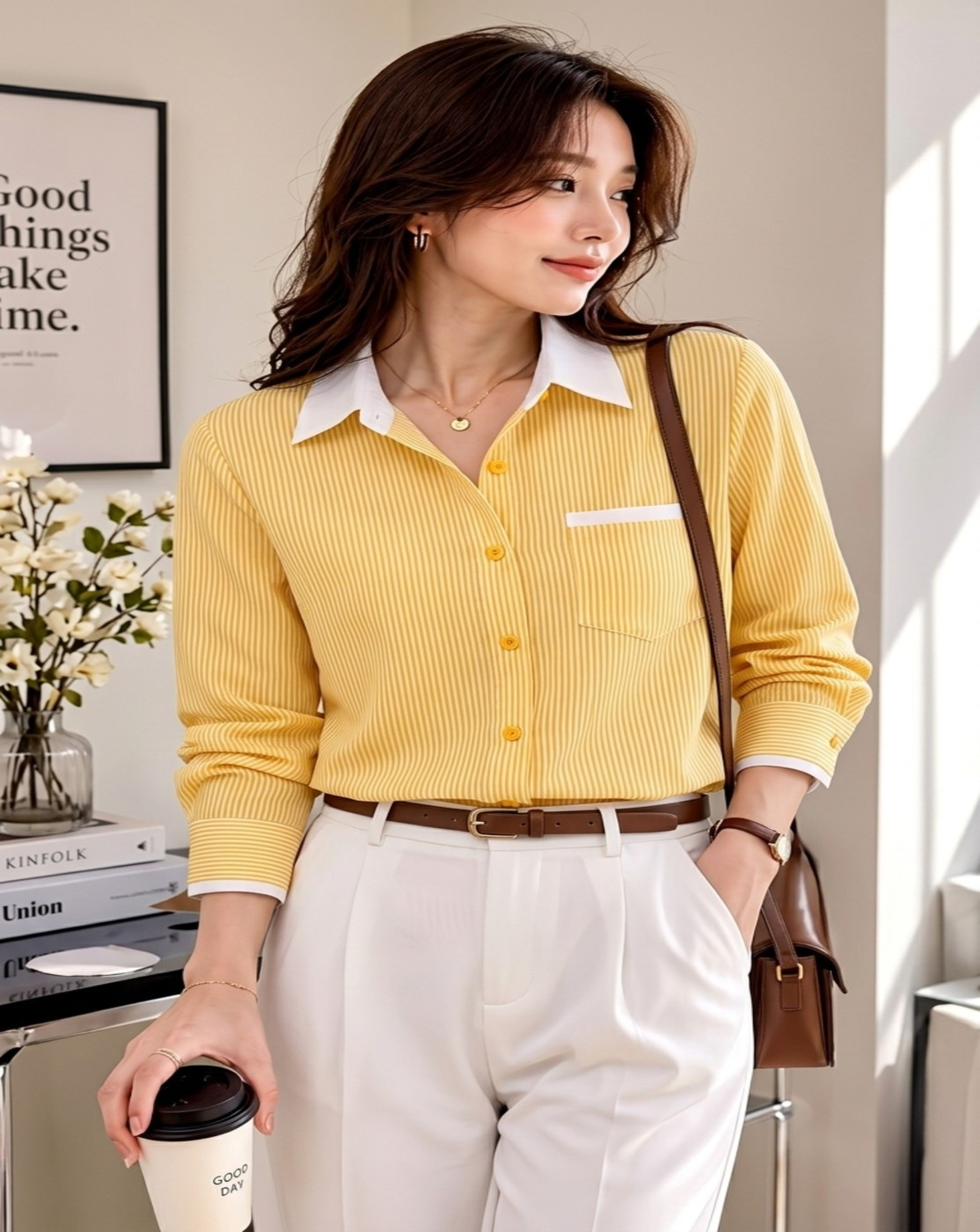 women stripe shirt (yellow)