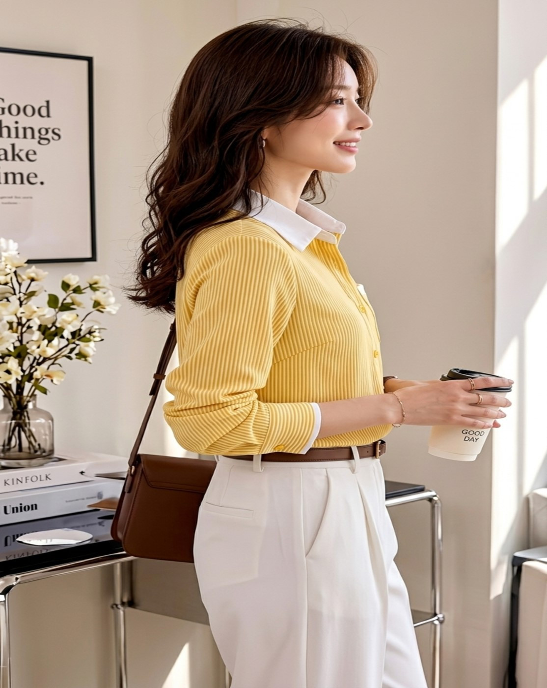 women stripe shirt (yellow)